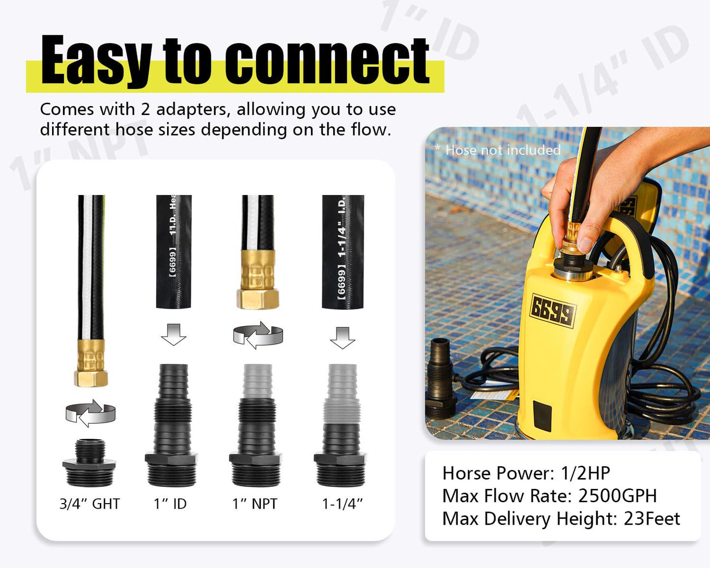 6699 1/2 HP Sump Pump 2500GPH Stainless Steel Pump Submersible Utility Pump with Adjustable Float Switch for Draining Water from Pool Hot Tub Flooded House Rain Barrel Pit Crawl Space