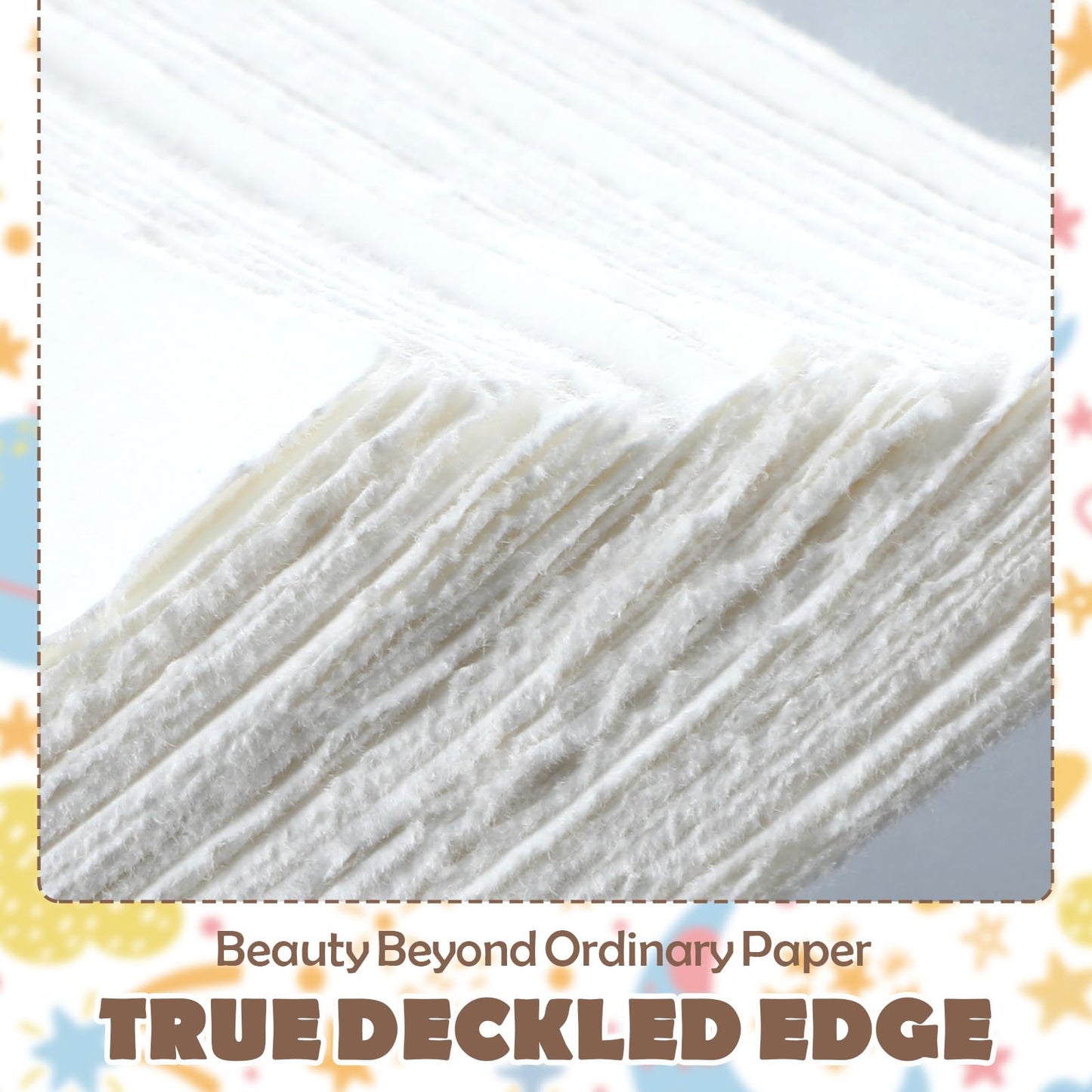 Motiskyy 100 Sheets Cream Deckle Edge Paper 5.8" x 8.3" Acid Free Cotton Paper 160gsm for Printing, Watercolor, Scrap Booking, Crafting
