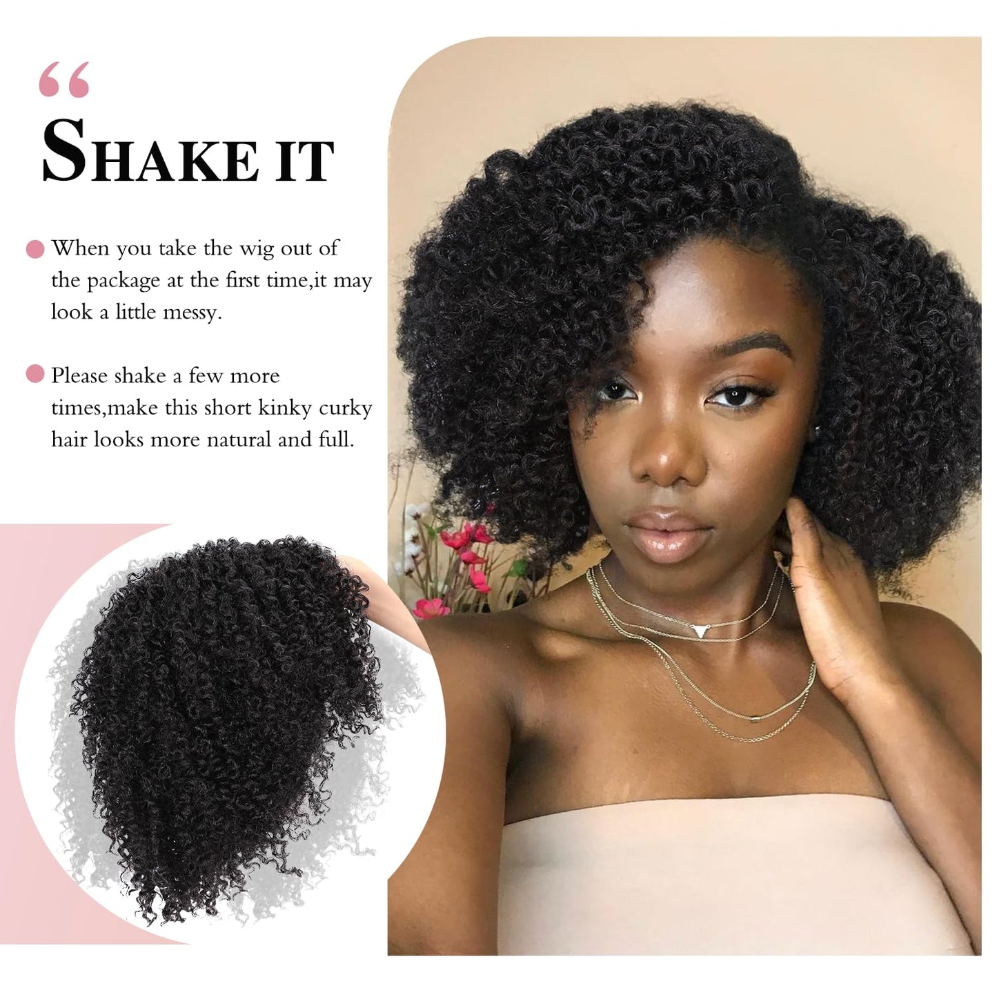 Quantum Love Short Kinky Curly Wigs Side Part Afro Curly Wig for Black Women Twist Out African American Synthetic Wigs (Black 6 Inches)