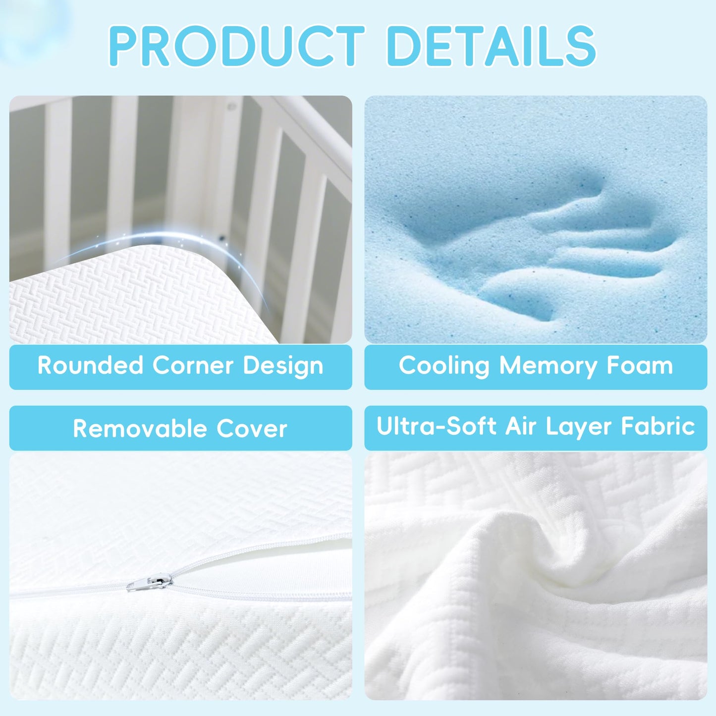 ZNUZDRK Pack and Play Mattress 38"x26", Tri-fold Portable Pack N Play Mattresses for Playpens, Dual-Layer Crib Mattress with Waterproof Washable Breathable Cover for Infants and Toddlers