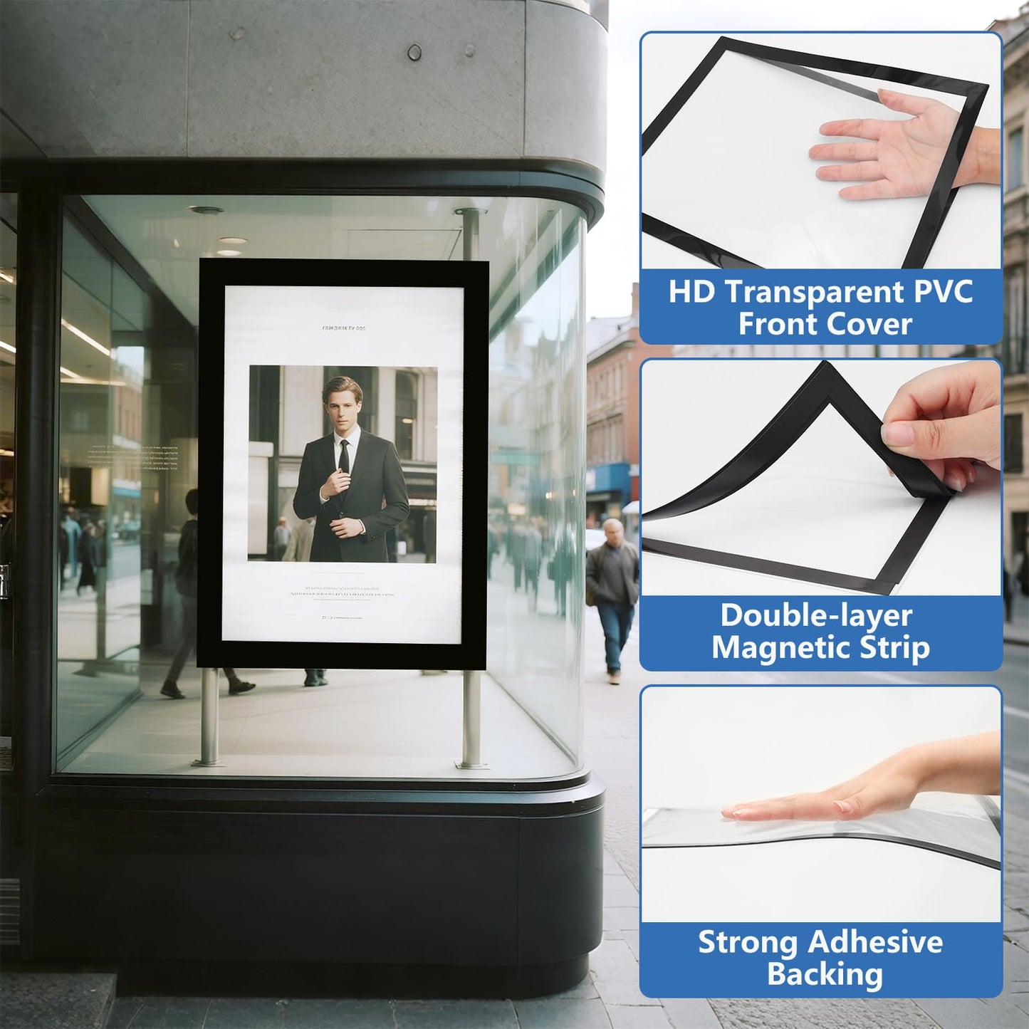 NUITPY 50 Pack Magnetic Sign Holder, 8.5in x 11in Self Adhesive Wall Mount Magnetic Document Holder, Magnetism Border Sign Holder with Transparent PVC Front Cover