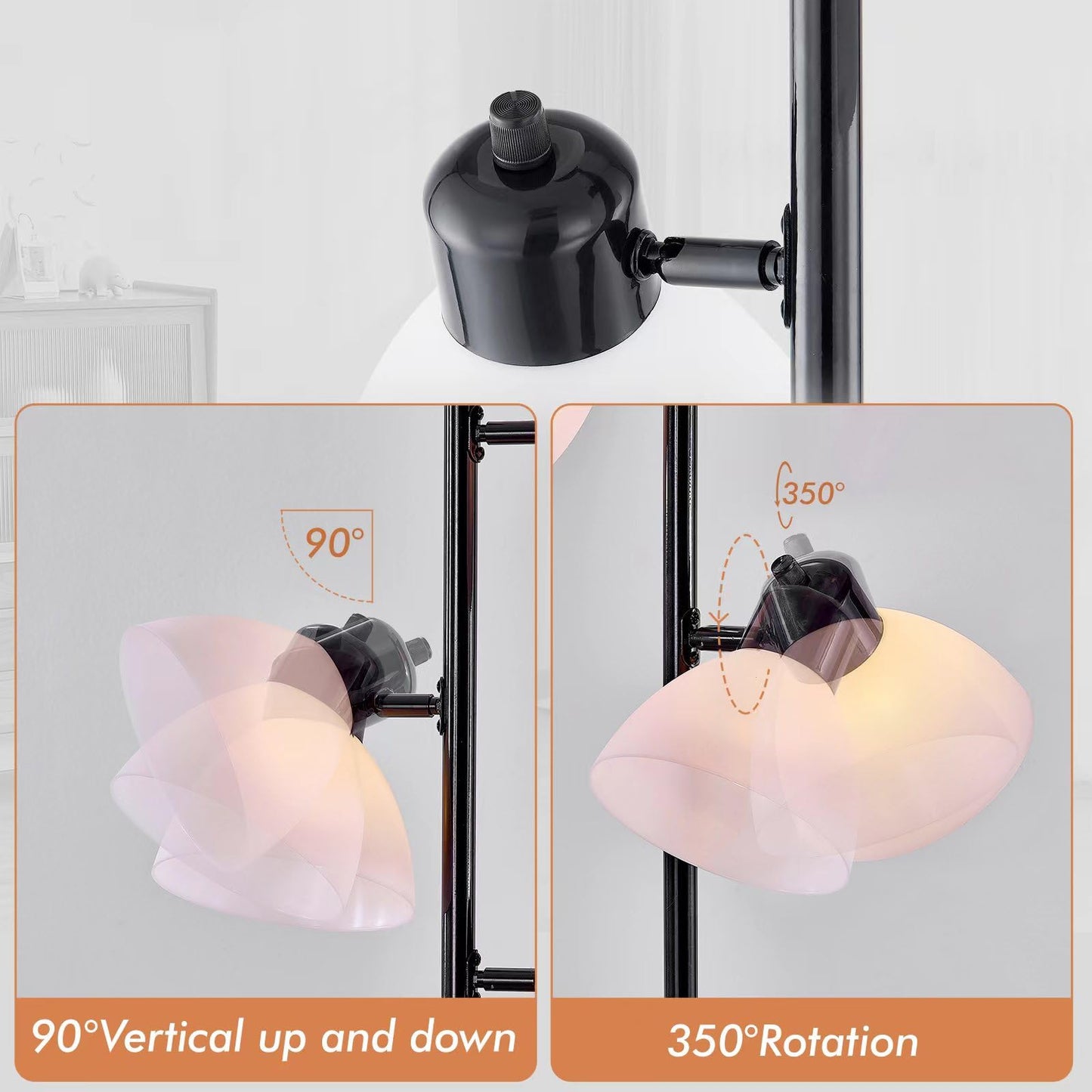 LTGSRC Modern Tree Floor Lamp for Living Room Bedroom, Tall Pole Standing Lamps with 3 Adjustable Rotating Heads for Office, Decor Corner, Reading Indoor, 3 Bright Lights LED Bulbs Included (Black)