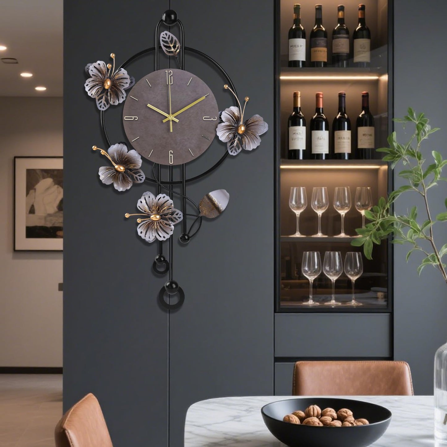 Wall Clock, Silent Quartz Movement Battery Operated with Pendulum, Oversized Metal Modern Large Wall Clocks for Living Room Bedroom Farmhouse Office Kitchen Home Wall Decor-18.8x29.5Inch(Brown)