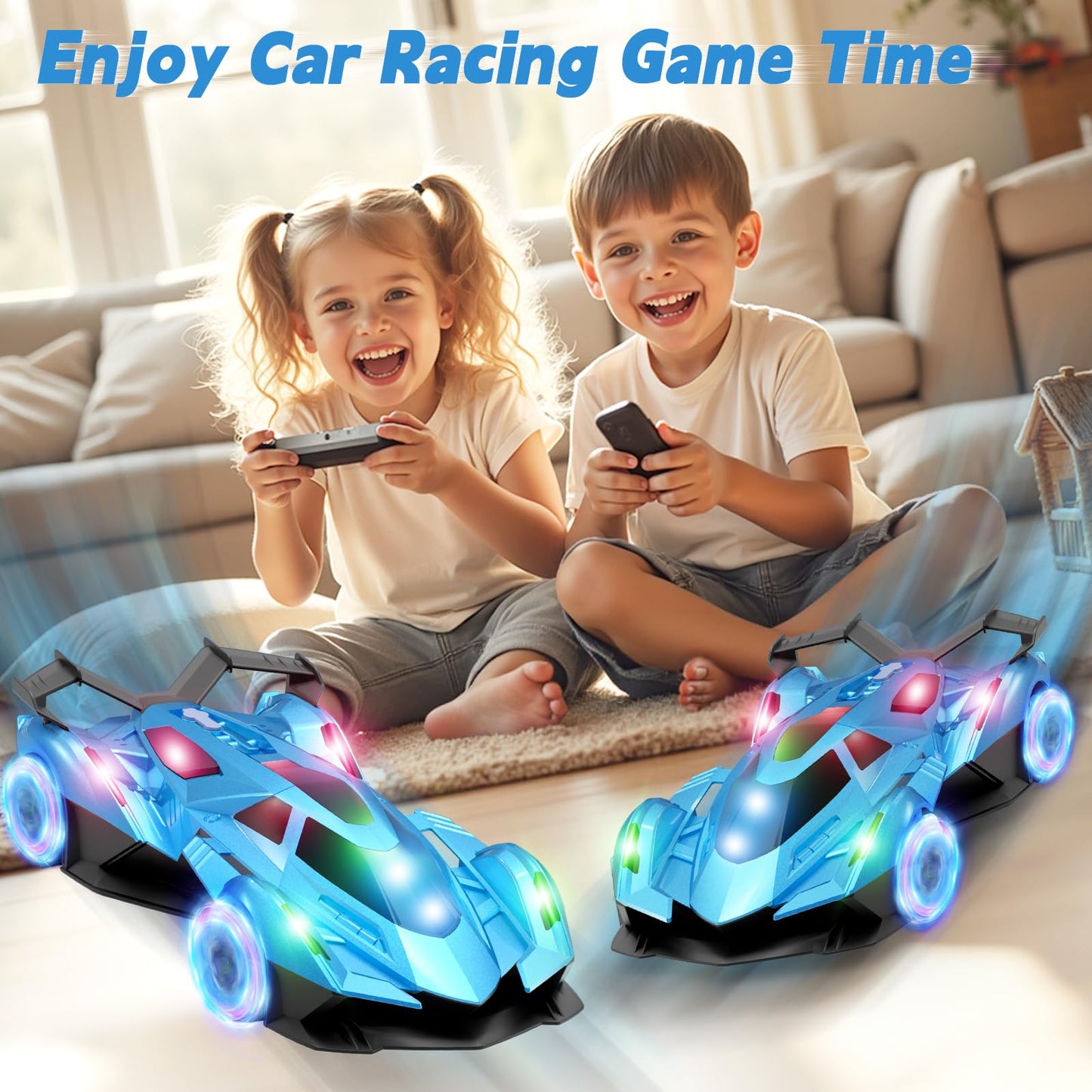 SASBSC Lamb Remote Control Car for Boys 4-7 8-12 Drift Rc Cars with 360° Rotation, Spray, Music & Lights 1:12 Rechargeable Rc Car Toys 10-12km/h Sport Race Toy Cars Gifts for Kids (Blue)
