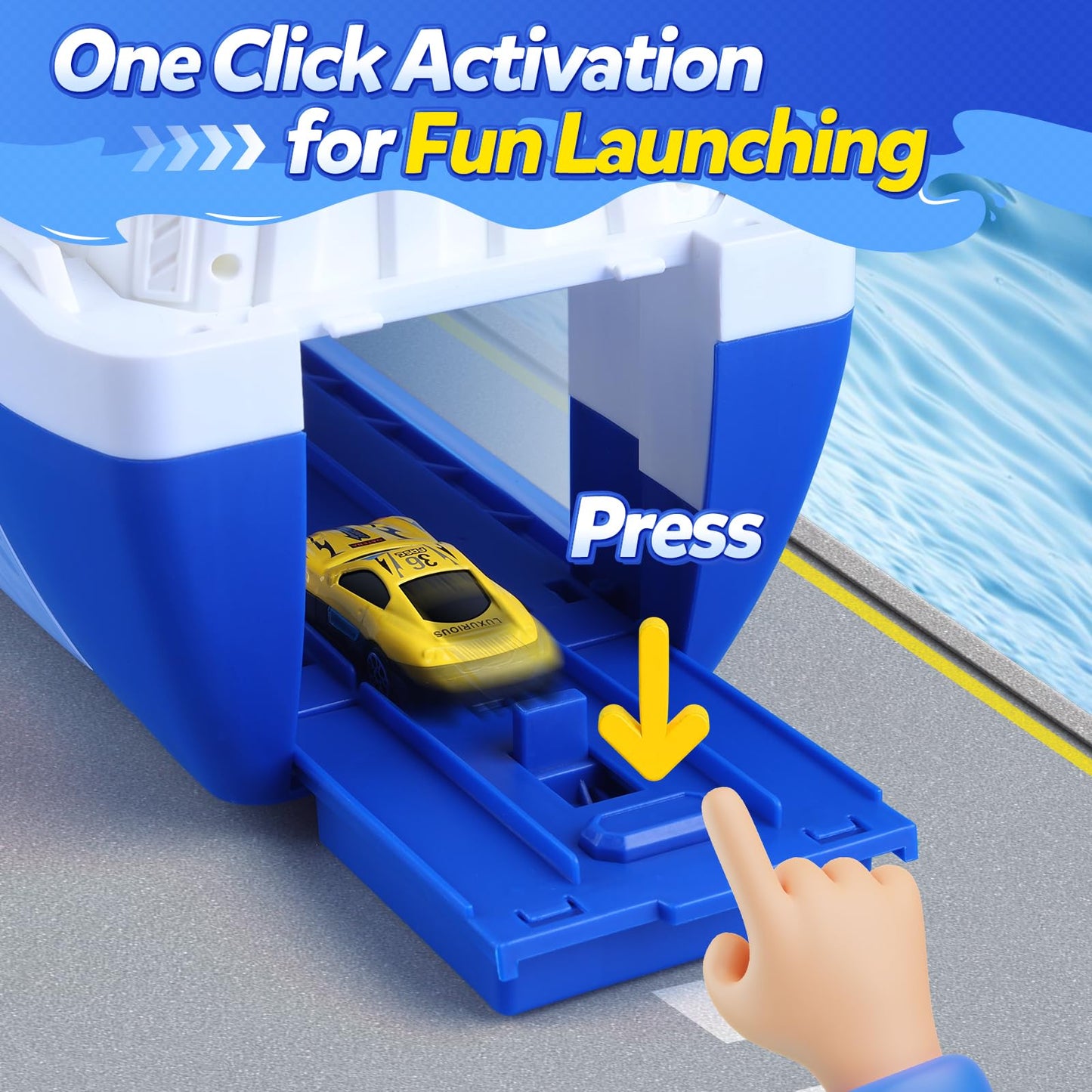 CUTE STONE Cargo Ship Toy & Gantry Crane, Toy Boat and Crane Playset with Sounds & Lights, Transport Containers, Push and Go Vehicle Cars, Kids Play Boats for Boys Girls