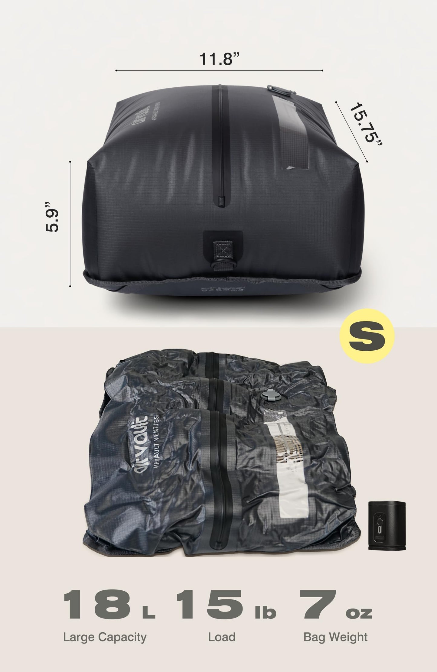 AirVault Reusable Vacuum Compression Travel Bag for Carry-On Suitcase and Backpack, Recycled IP67 Waterproof Space Saver Vacpack (18L Gray (2-Pack) (Air Pump Included)