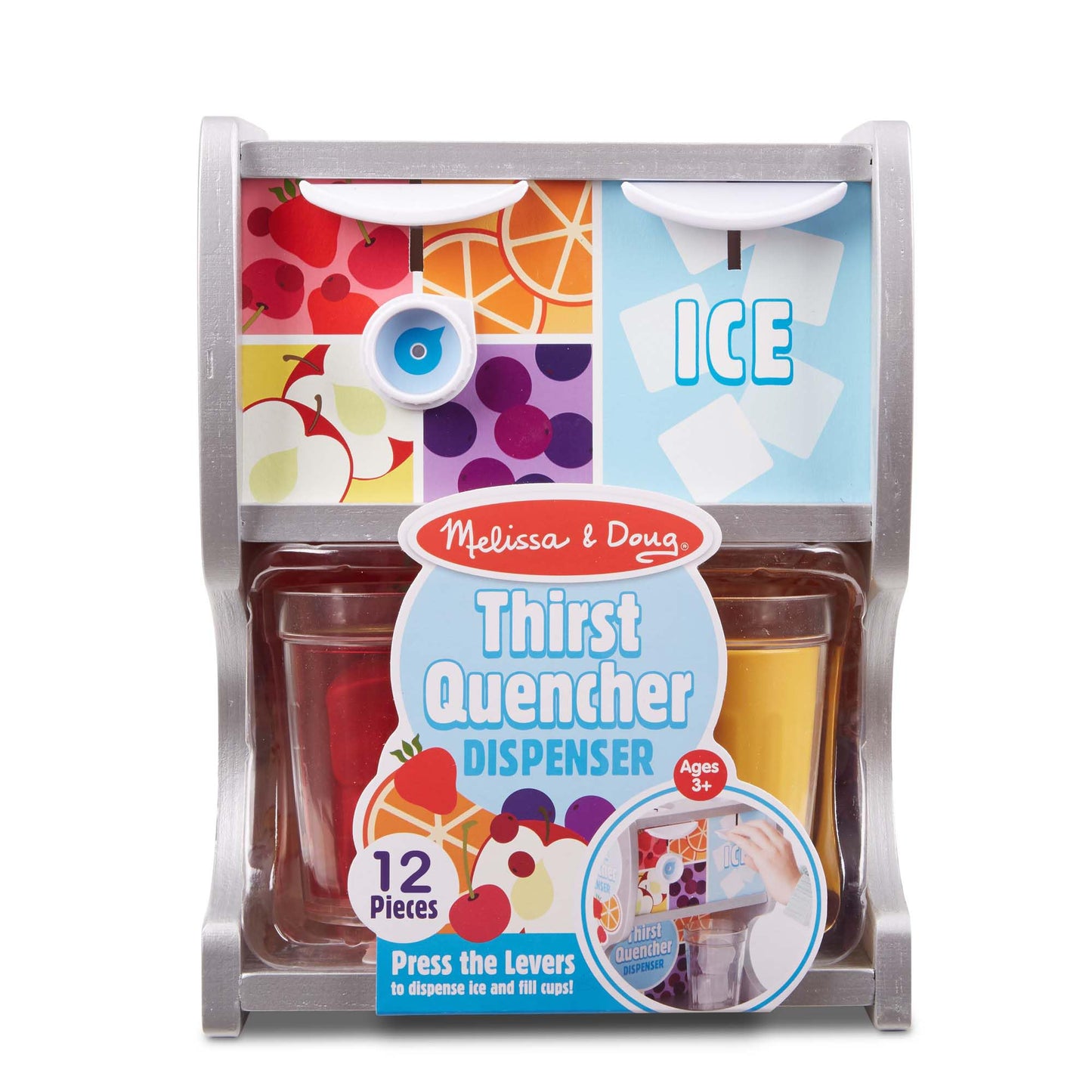 Melissa & Doug Thirst Quencher Wooden Drink Dispenser Pretend Play Set with Cups, Juice Inserts, Ice Cubes - FSC CertifiedPretend Play Soda Fountain, Food Sets for Kids Kitchen, for Kids Ages 3+