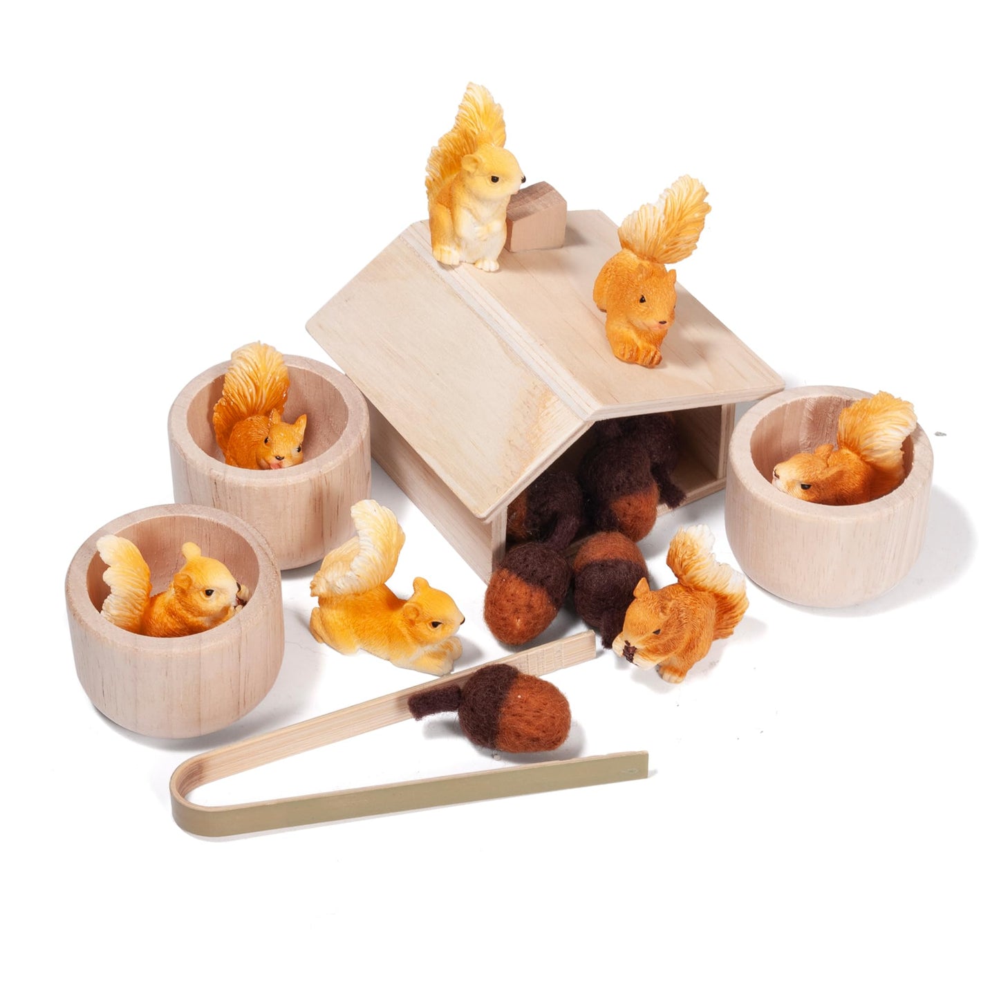 MONT PLEASANT Sorting Stacking Wooden Toys for Toddlers, Squirrel Montessori Toy Toddler Sensory Bin Tool Toys, Wood Squirrel Toy House Fine Motor Skill Toys Early Learning Educational Gift for Kids