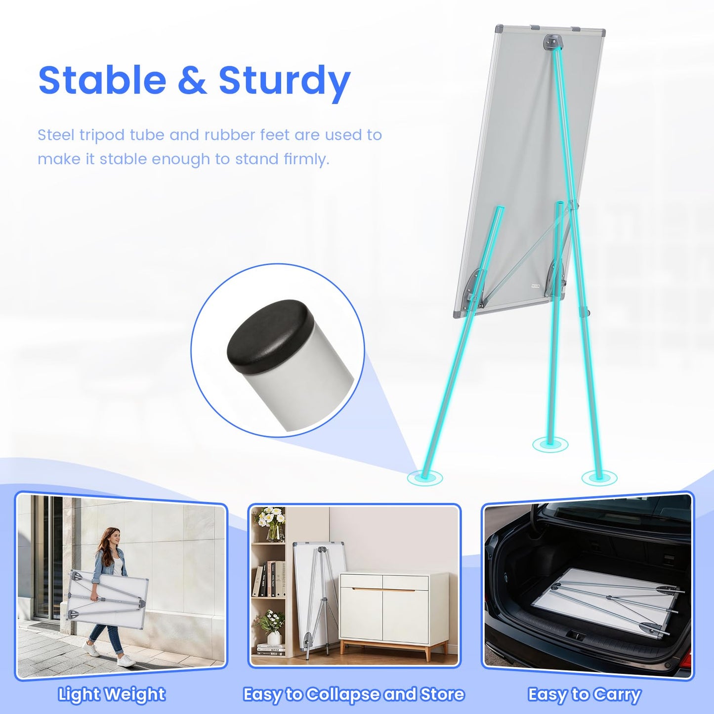 MAKELLO White Board with Stand, Portable Whiteboard Easel 3'x2' for Office Classroom Home School, Adjustable Height, Aluminum Frame, 36x24in