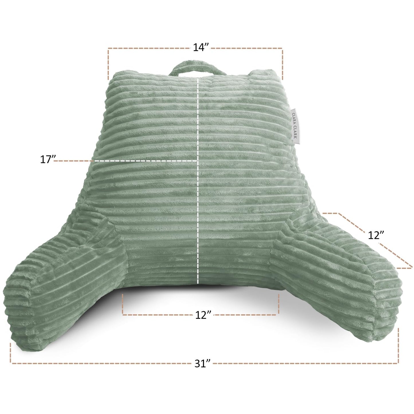 Clara Clark Reading Pillow for Bed Adult – Back Pillow for Sitting in Bed, Standard Bed Pillows for Sitting Up, Foam Chair Pillow, Sage Green Rest Pillow