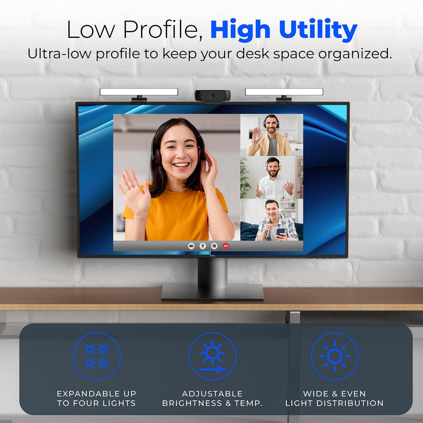 HumanCentric Video Conference Lighting - Webcam Light for Streaming, LED Monitor and Laptop Light for Video Conferencing, Zoom Lighting for Computer, Replaces Ring Light for Zoom Meetings, Double Kit