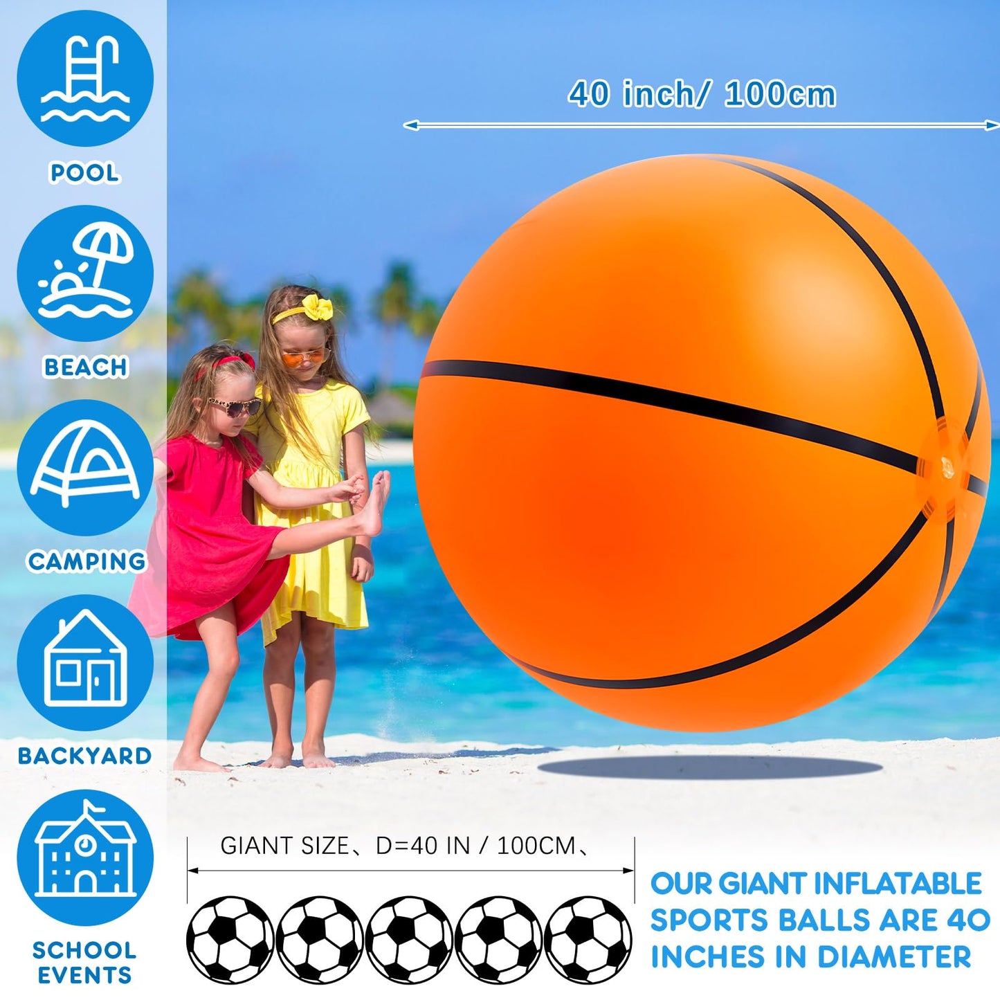 Lewtemi 3 Pcs 27 Inch / 40 Inch Giant Inflatable Sports Balls Large Inflatable Beach Ball Inflatable Baseballs Soccer Ball Basketball for Sports Themed Birthday Party Favor(40 Inch)