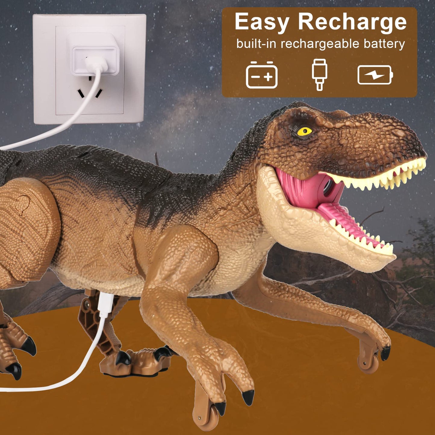 IQKidz Remote Control Dinosaur Toys for Boys 3 4-7 8-12- RC Realistic Big T-Rex Gifts for Kids, Interactive Dino with Light Roar Spray Touch Sensing
