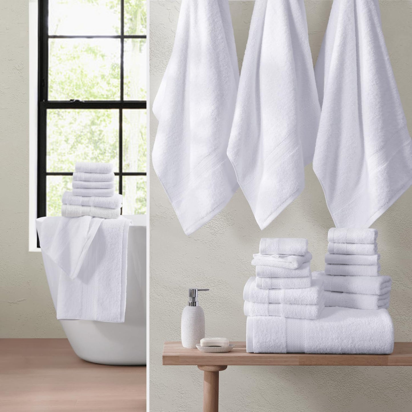 LANE LINEN 100% Cotton Towels for Bathroom - 18 Piece Family Pack - Super Soft & Quick Dry - 4 Bath, 8 Washcloth, 6 Hand Towels - Oeko TEX Certified, Machine Washable & Durable - Cool Grey