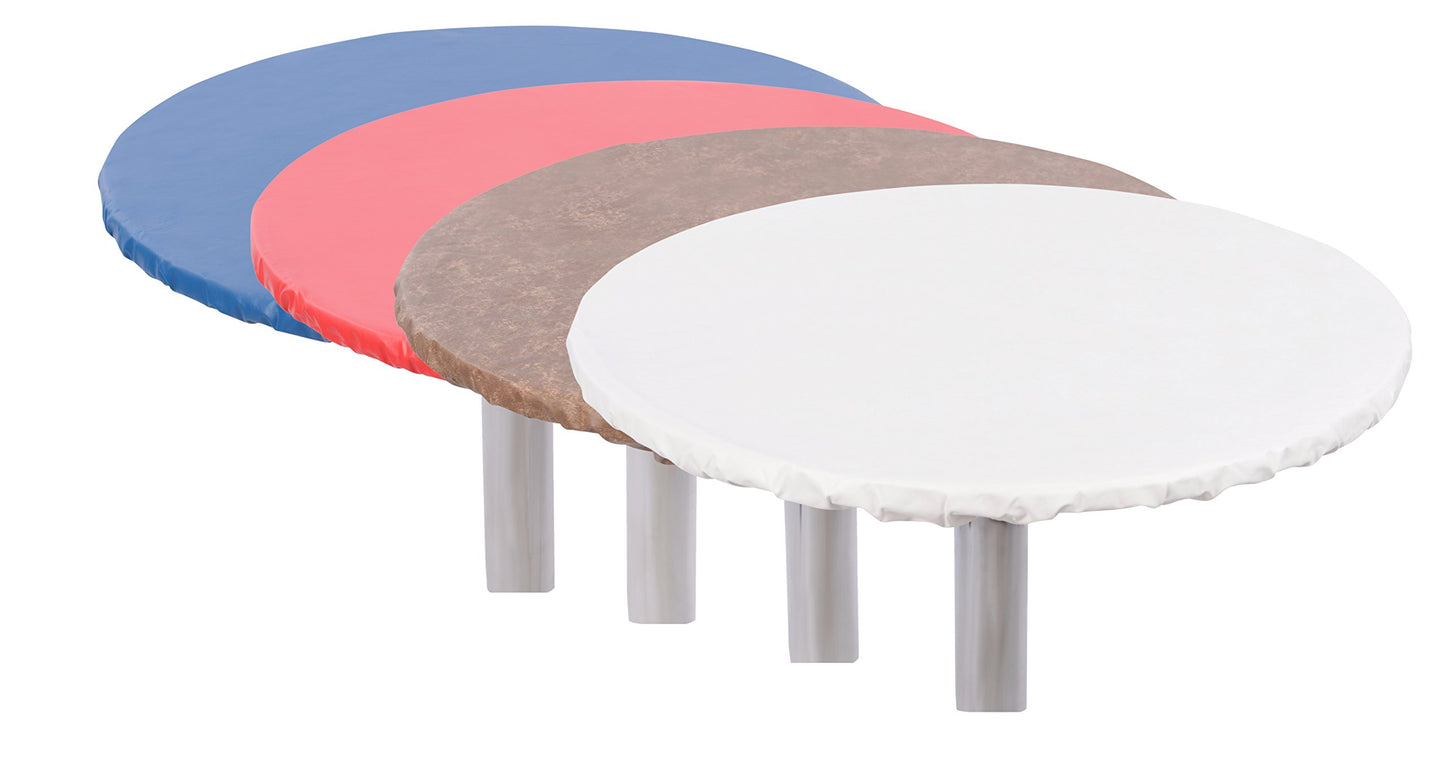 Yourtablecloth Heavy Duty Vinyl Round Fitted Tablecloth (Table Cover) with Flannel Backing Vibrant Colors Elasticized Tablecloth Great for Indoor and Outdoor Dining and Playing Cards 60” White