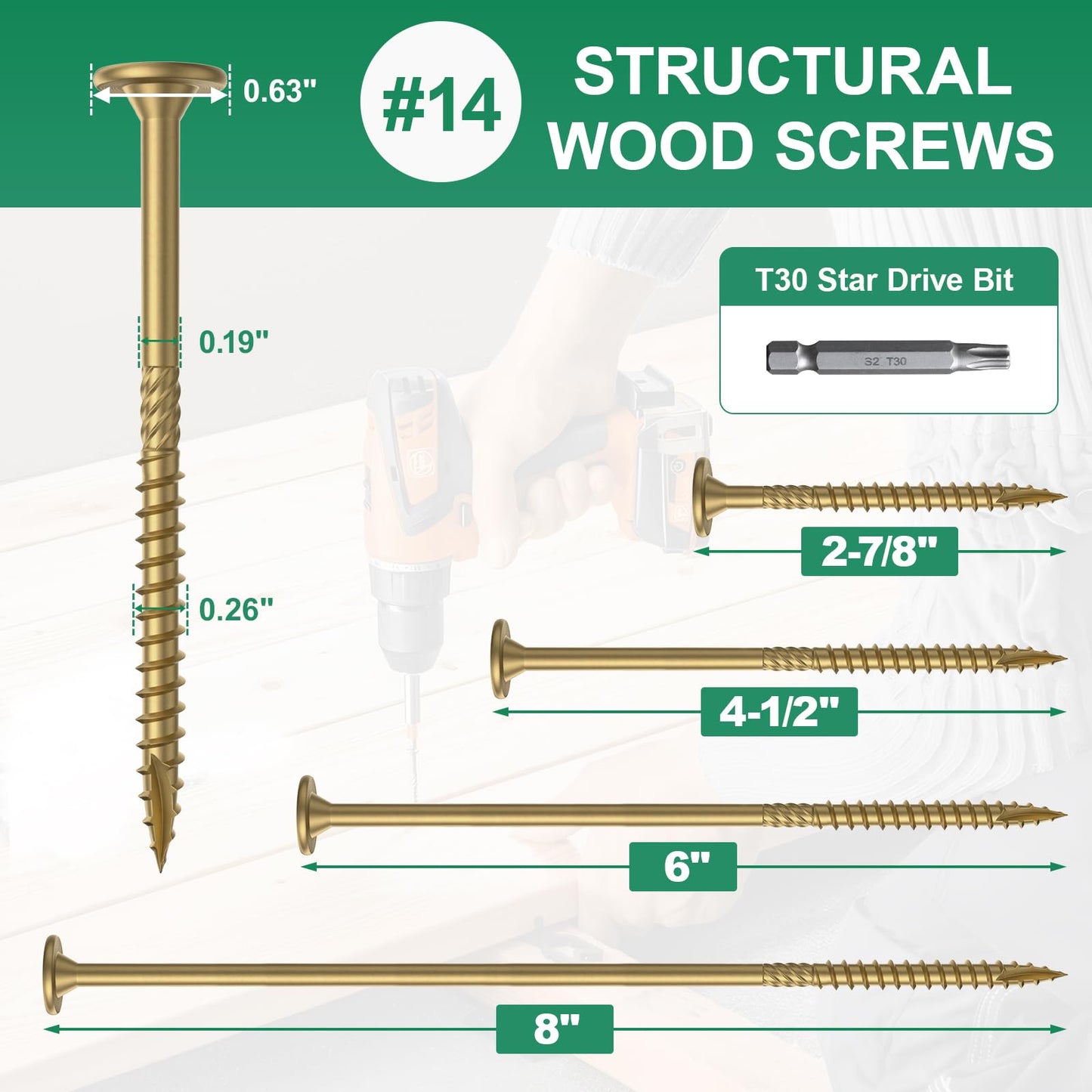 FMhotu Deck Screws 4-1/2 Inch 150Pcs Star Drive Decking Wood Screws, Rust Resistant Timber Screws for Timber/Log/Landscaping Wood (#14 x 4-1/2" Tan)
