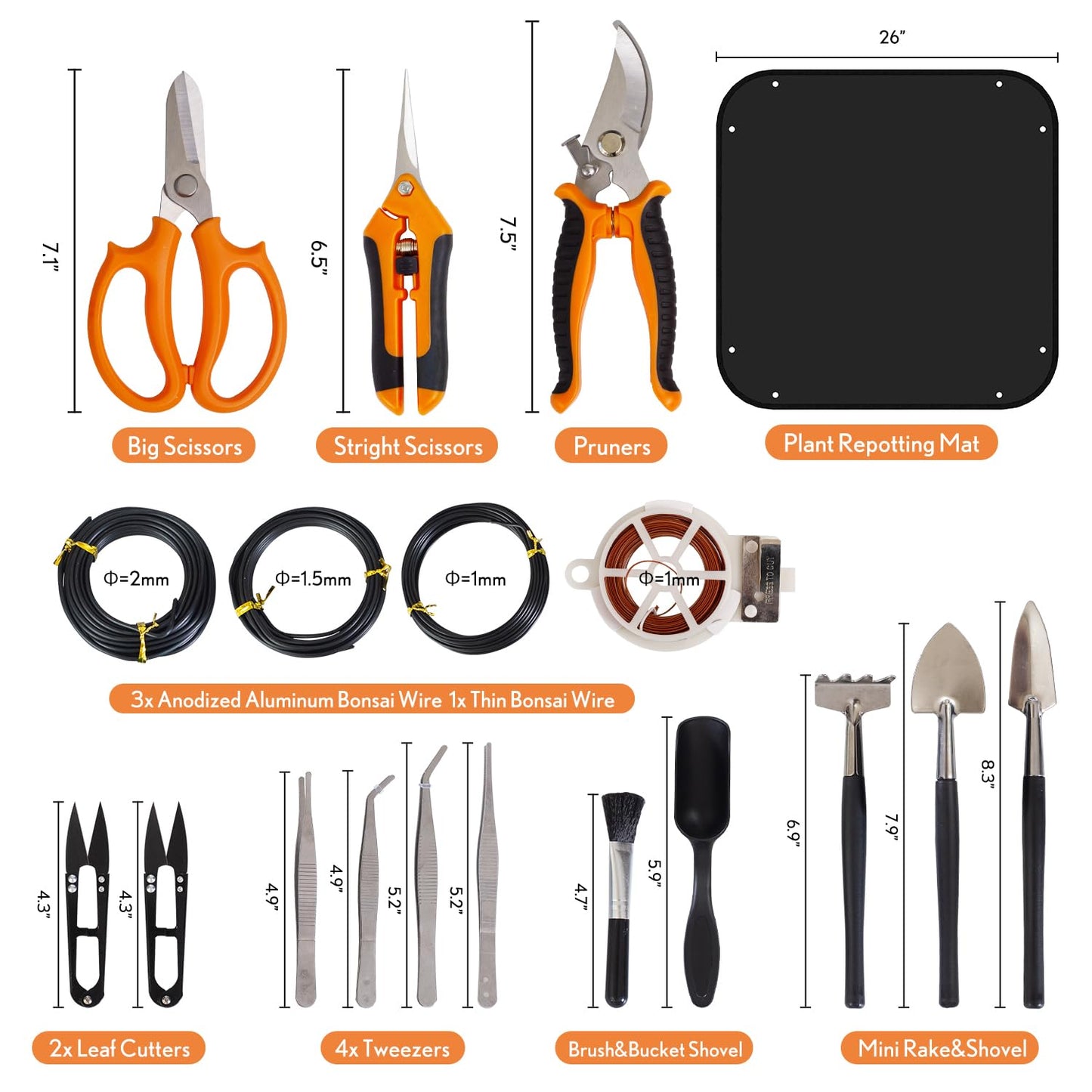 Bonsai Tools Kit 20 Pcs Garden Tools Set for Beginner, Includes Bonsai Wire Kit, Plant Mat, Pruning Shears, Bonsai Scissors, Succulent Tools in Leather Storage Bag, Gardening Gift for Women Men