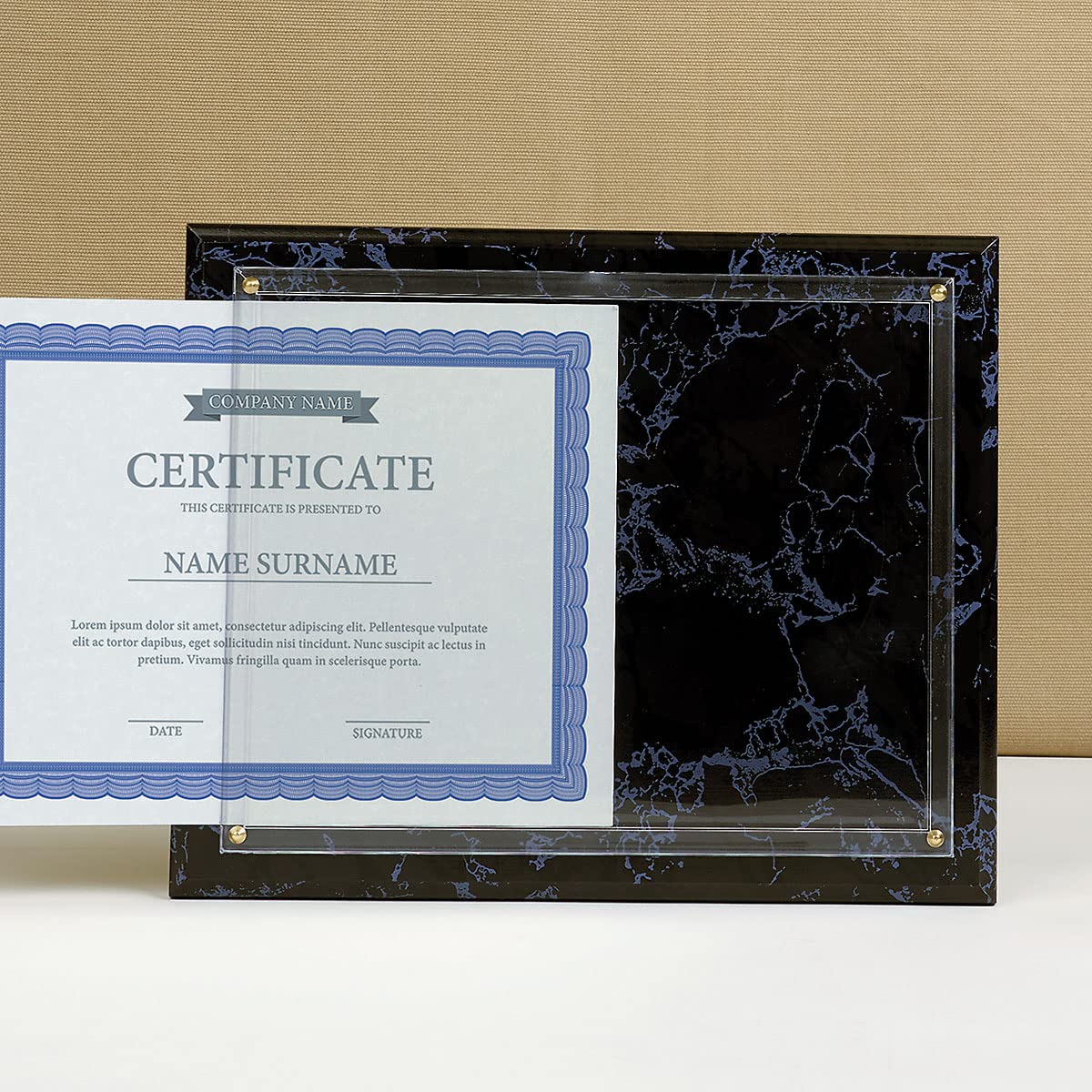 Fine Stationery Black Marble Award Plaque - Slide-In 8.5x11 Certificate or Diploma, Wall Frame