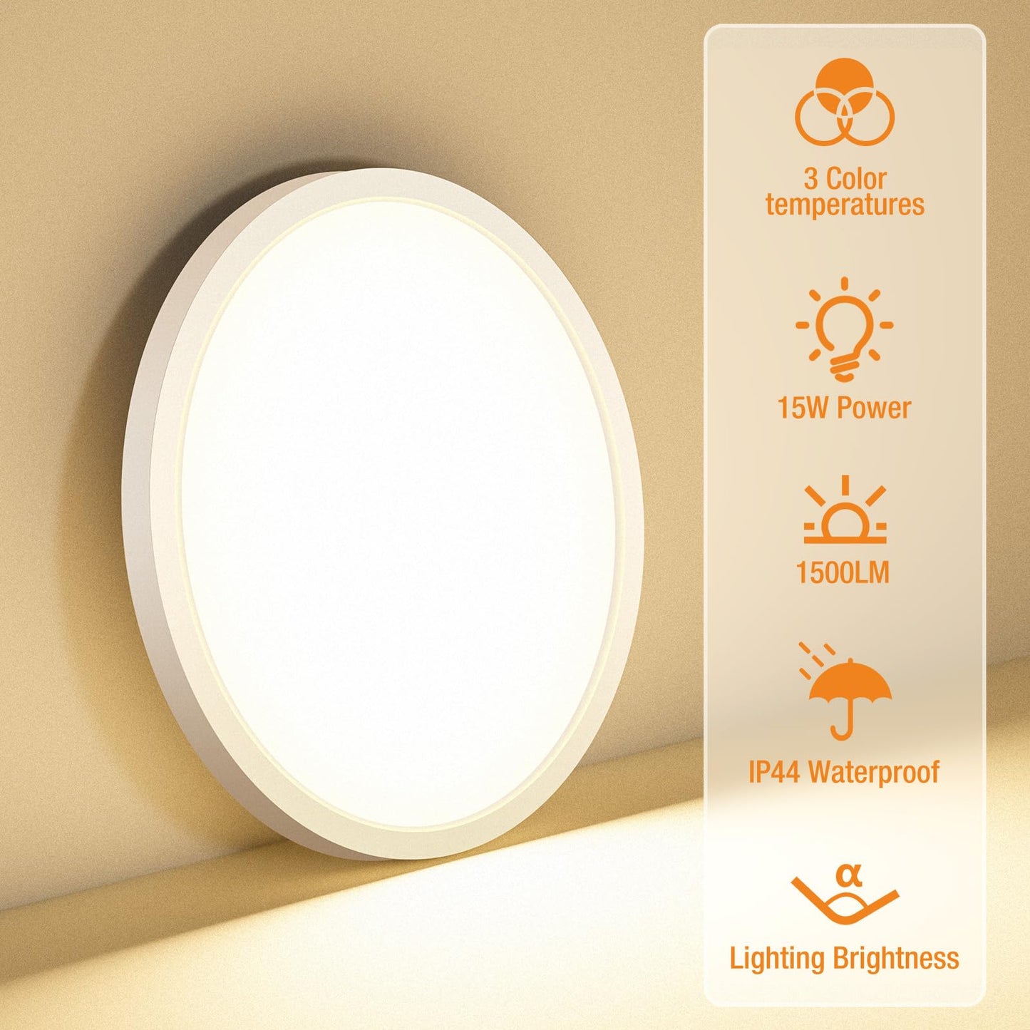 8PACK LED Flush Mount Ceiling Light Fixture, 3000K-4000K-6500K & 100W Equivalent Modern Kitchen Recessed Ceiling Lamp 15W 1500Lm 7.5 Inch Closet Round Surface for Bathroom Laundry Bedroom Hallway