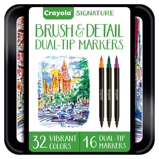 Crayola Brush & Detail Dual Tip Markers, Calligraphy Set, Gift
