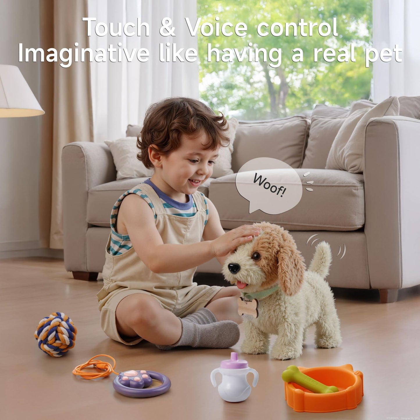 OR OR TU Walking Barking Toy Dog with Remote Control Leash, Plush Puppy Electronic Interactive Toys for Kids, Shake Tail,Pretend Dress Up Realistic Stuffed Animal Dog Age 3 4 5 6+ Years Old Best Gift