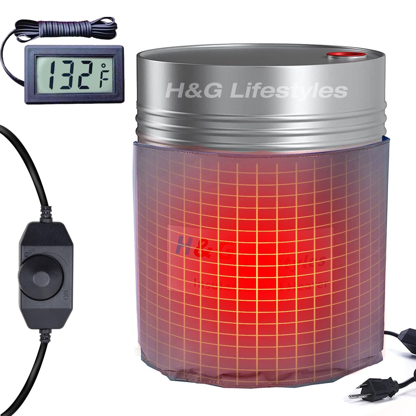 H&G lifestyles Insulated Pail Band Heater 5-Gallon Propane Tank Heater Blanket Drum Honey Heater 100 Watt 120 Volt Grease Keg Heater Temperature Adjustment
