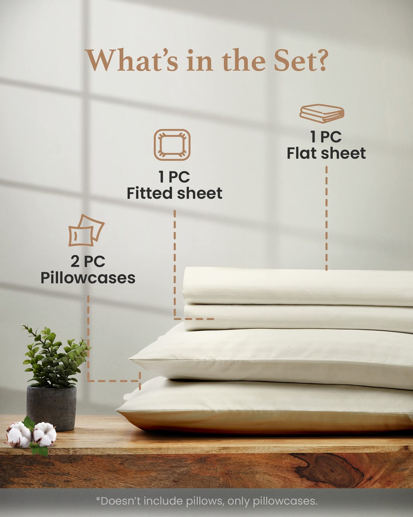 Good Sleep Cotton Bedding - King Size 4-Piece Sheet Set, 800 TC, Extra Deep Pocket, Soft & Breathable, Sateen Weave - Ivory