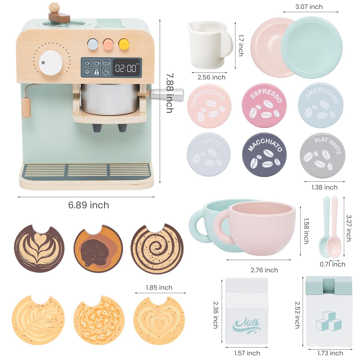 JugueteLand Kids Coffee Maker Playset, 23PCS Wooden Kitchen Toys, Play Kitchen Accessories for Toddler, Espresso Machine Playset Montessori Kitchen Toy, Gift for Boys and Girls 3 4 5 Years