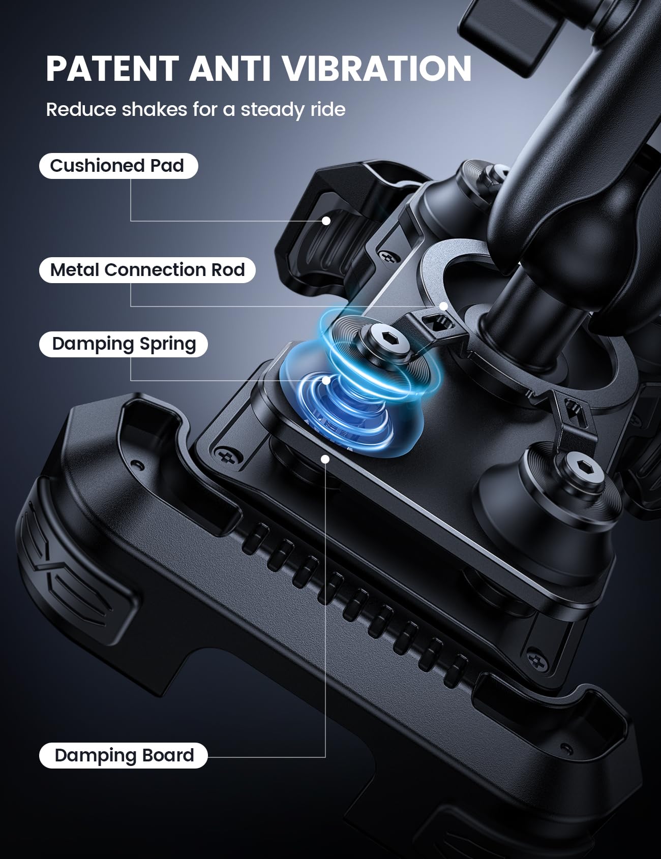 Lamicall Motorcycle Phone Mount Holder - [Dual Vibration Dampener] [720° Adjustment Arm] Motorcycle Cell Phone Holder, Bike Handlebar Phone Mount, for iPhone 16/15/ 14/13 Pro Max, 4.7-6.7" Phones
