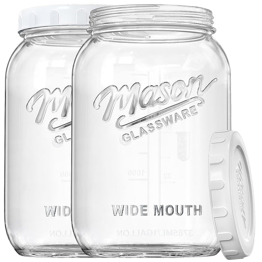 Dwbligt 2 Pack Wide Mouth Mason Jars with Airtight Lid and Silicone Ring - 1 Gallon Large Glass Containers for Food Storage like Flour Sugar, Sun Tea, Kombucha, Refrigerator Safe Fermentation Jar
