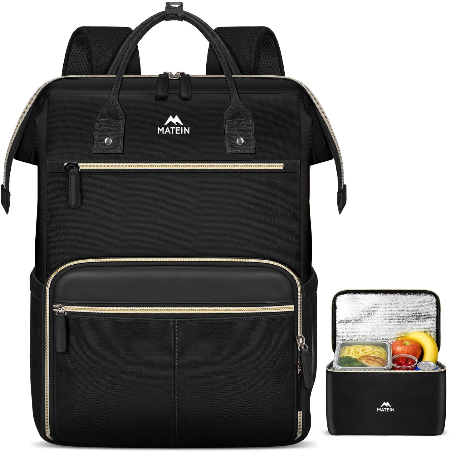 MATEIN Lunch Backpack, 17.3 Inch Laptop Backpack with Lunch Box, Stylish Nurse, Teacher Work Backpacks with Insulated Compartment, Meal Prep Bag for Women Men Commute Outdoor Picnic Camping, 2Pcs Set