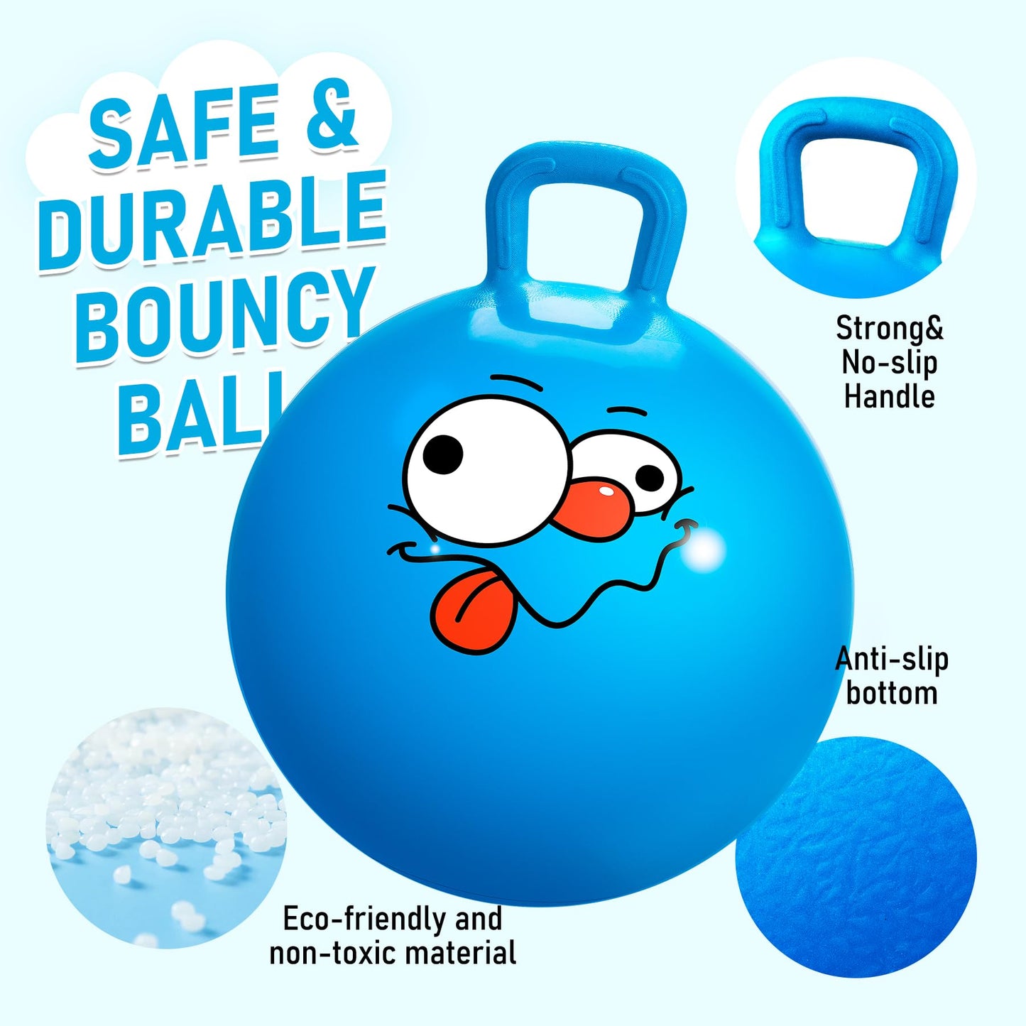 U&C Planet Jumping Ball Hopper Ball 22 inches Bouncy Ball with Handle for Kids Age 7-12 Sit and Bounce Hopping Ball with Pump