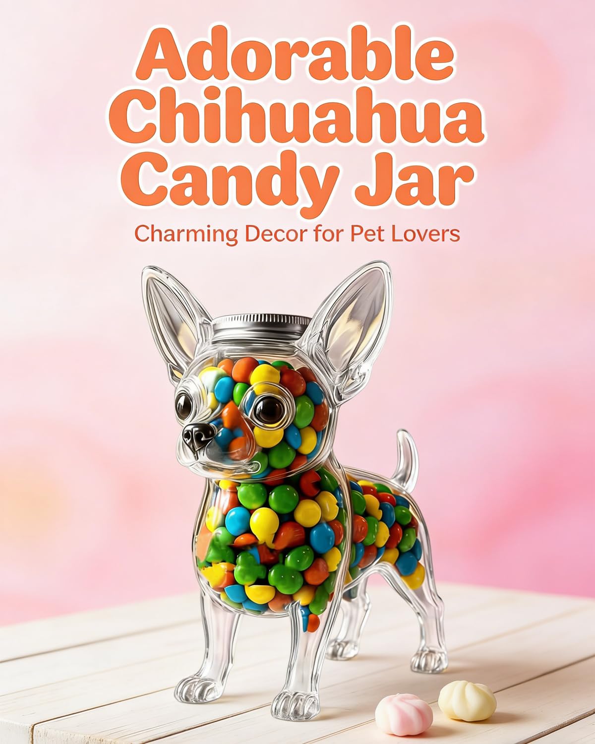 Chihuahua Candy Jar, Cute Airtight Dog Snack Container for Cookies, Candy, Coffee Pods, Pet Treat Jar, Cookie Jar with Lid, Large Animal Shaped Food Storage Kitchen Canister, Pet Lovers Gift