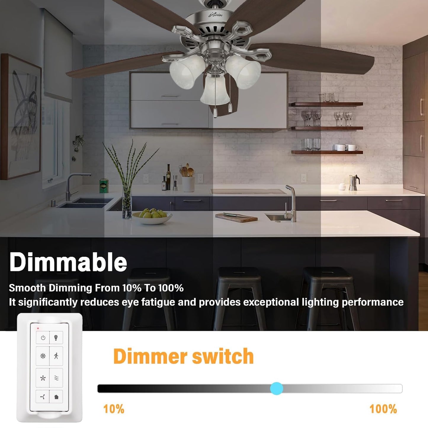 Ceiling Fan Remote Control with Light Dimmer, 3 Speeds Wall Remote, Compatible with Harbor Breeze, Prominence, Replacement for TR326A, 2AQZU-18052, 2AQZU-18007, 304.25MHz (Remote Only)