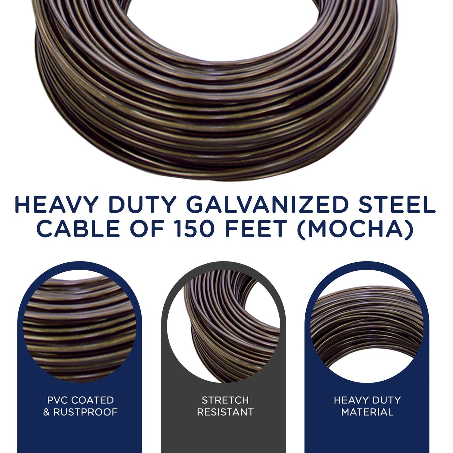Strata Aged Bronze Harmony Clothesline Outdoor Heavy Duty Kit - 150 Feet Galvanized Wire PVC Coating, 6.5" Aged Bronze Clothesline Pulley 2pcs, Metal Mini Winch Tightener 1pc & 2 Metal Hooks