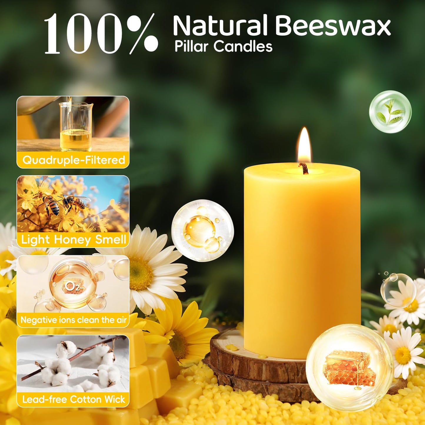 12 Pack Beeswax Candles,384 Hours Total Burn Time-2x3in,100% Pure Beeswax Pillar Candles,Unscented Bees Wax Candles for Home,Prayer,Emergency,Dripless Smokeless Pillar Candles Bluk
