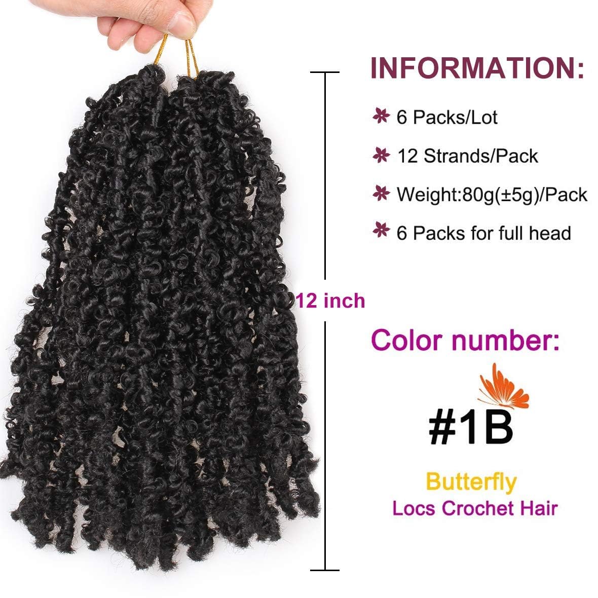 ZRQ Butterfly Locs Crochet Hair Short 6 Packs Black Crochet Bob Hair 12 Inch Messy Distressed Faux Locs Crochet Braids Pre-twisted Soft Locs Hair for Women #1B