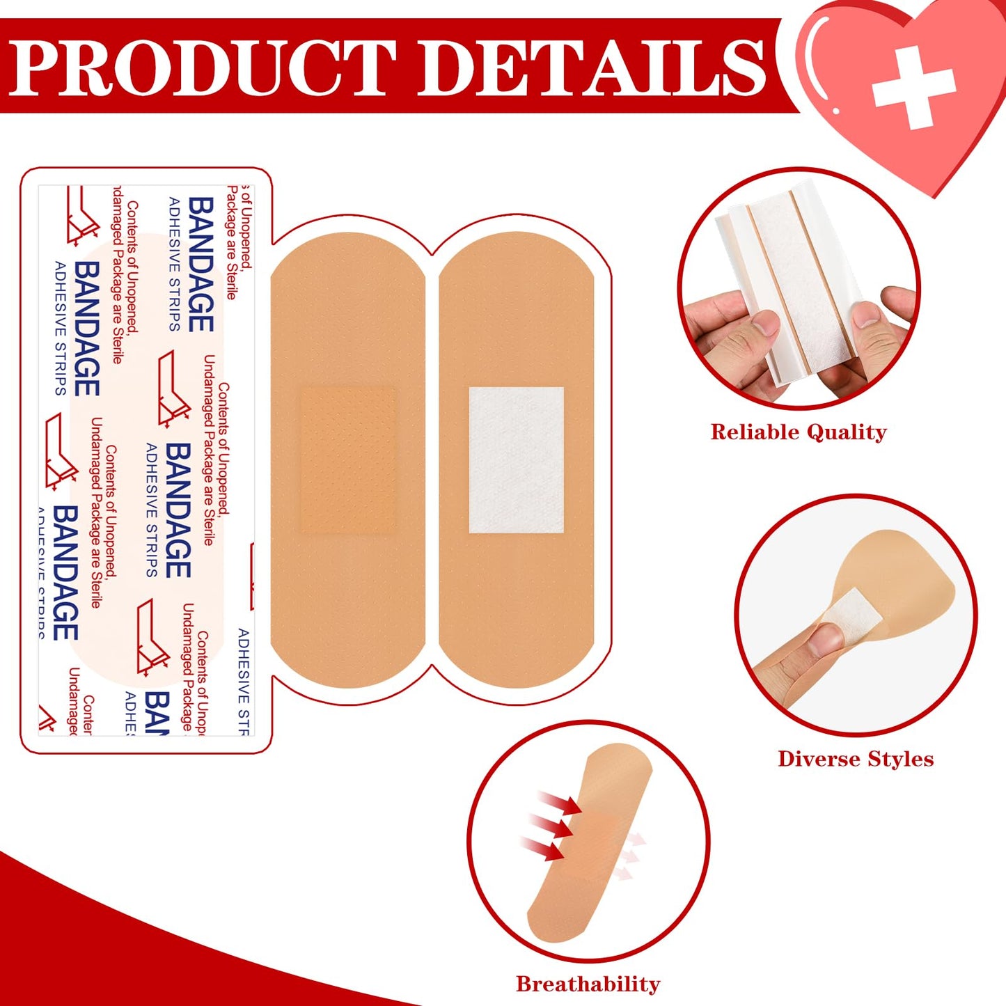 VAIPI 880 Pack Bandages Variety Pack Waterproof Fingertips Bandages Various Sizes First Aid Supplies Assorted Adhesive Fabric Bandages Bulk Breathable Butterfly Bandage for Wound Care (9 Styles)