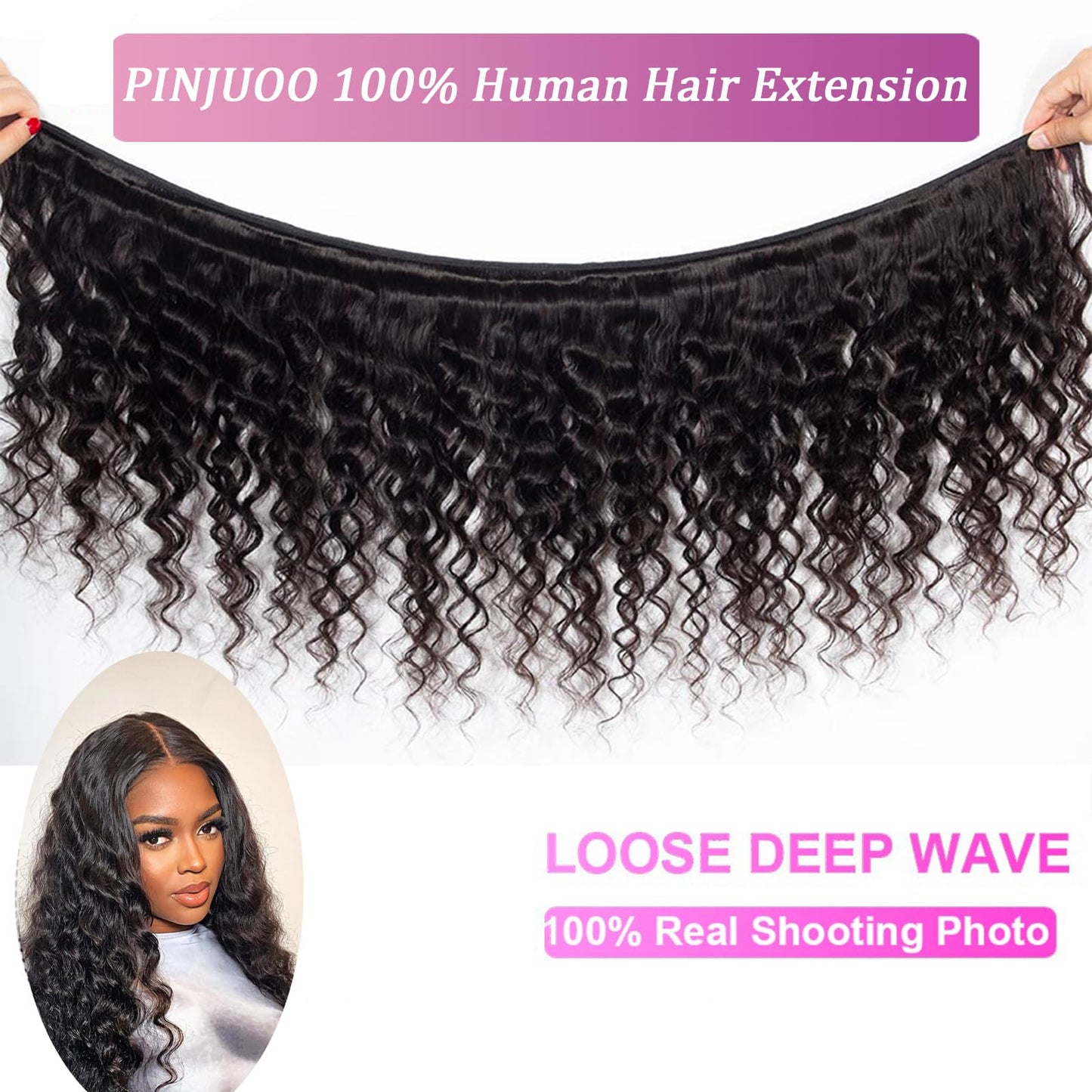 Brazilian Loose Deep Wave Bundles with Closure 3 Bundles and Closure Human Hair 10 12 14+10 Inch 100% Unprocessed Raw Wet and Wavy Weave Hair Bundles with 4X4 Closure Natural Black Color for Women