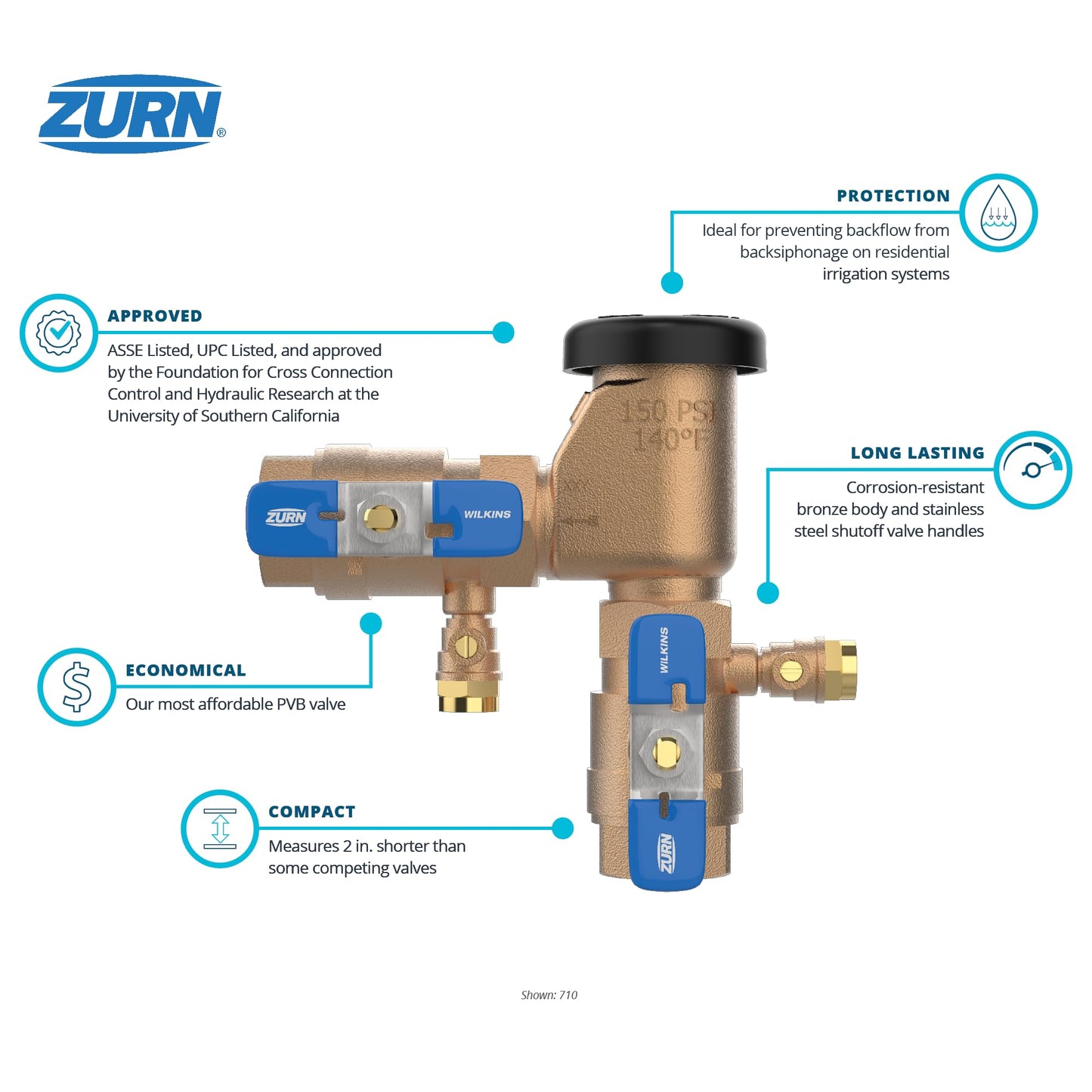 Zurn Wilkins 34-710 3/4" 710 Pressure Vacuum Breaker Assembly
