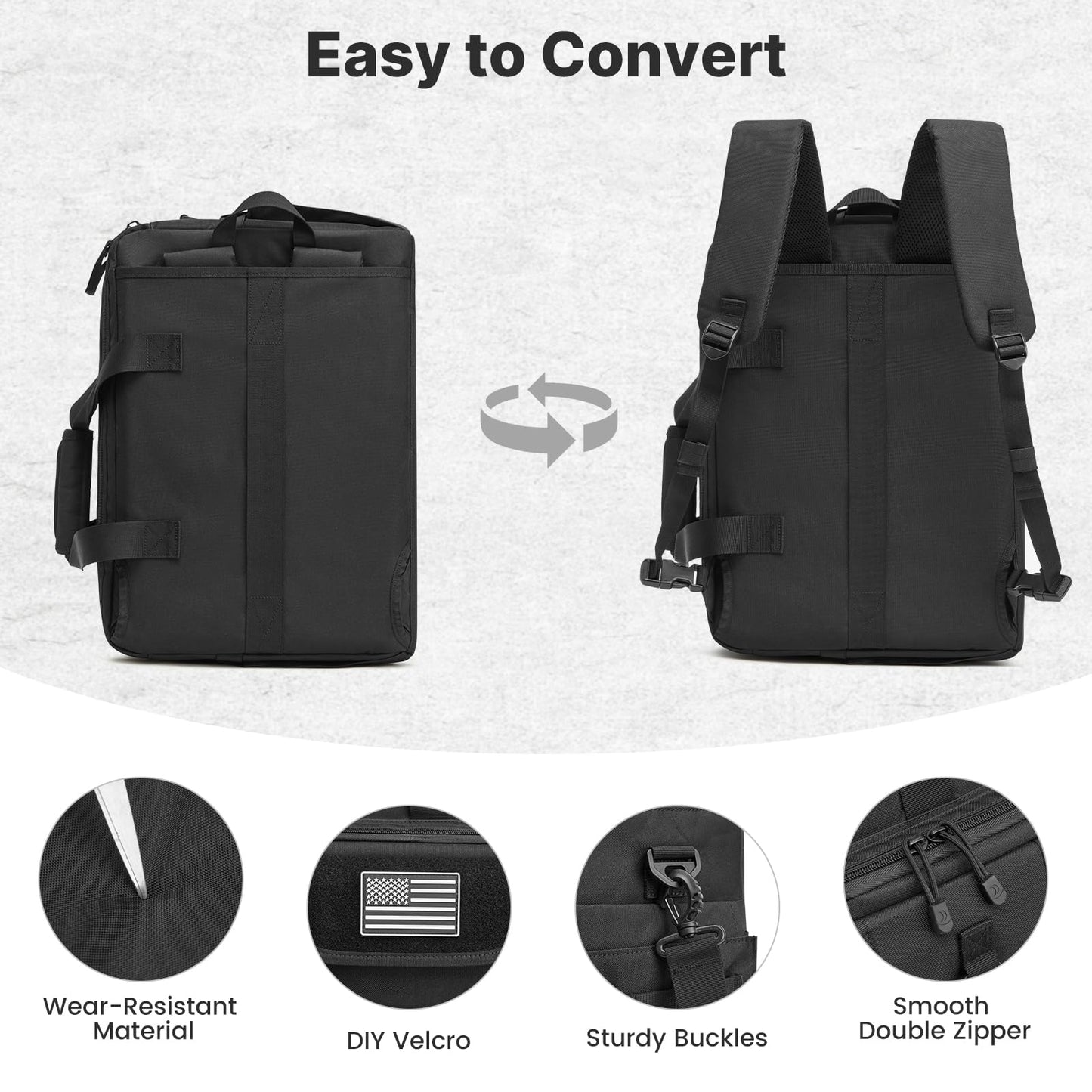 G4Free 17.3 Inch Laptop Messenger Bag for Men, 3-in-1 Backpack for Travel Work Weekender, Large Tactical Shoulder Bag (Black)