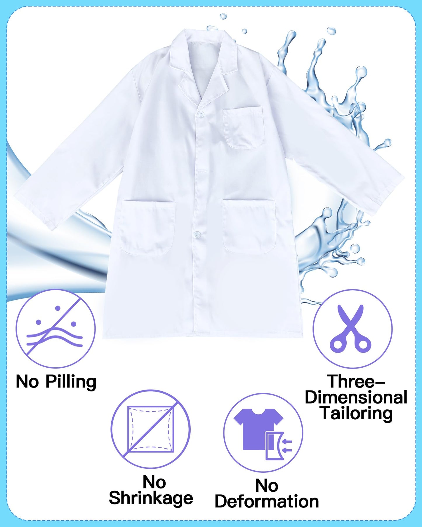 Cutecrop White Unisex Professional Lab Coat for Women Men Adults Long Medical Coat Lab Jacket for Grad Doctor Nurse(3 Pcs,X-Large)