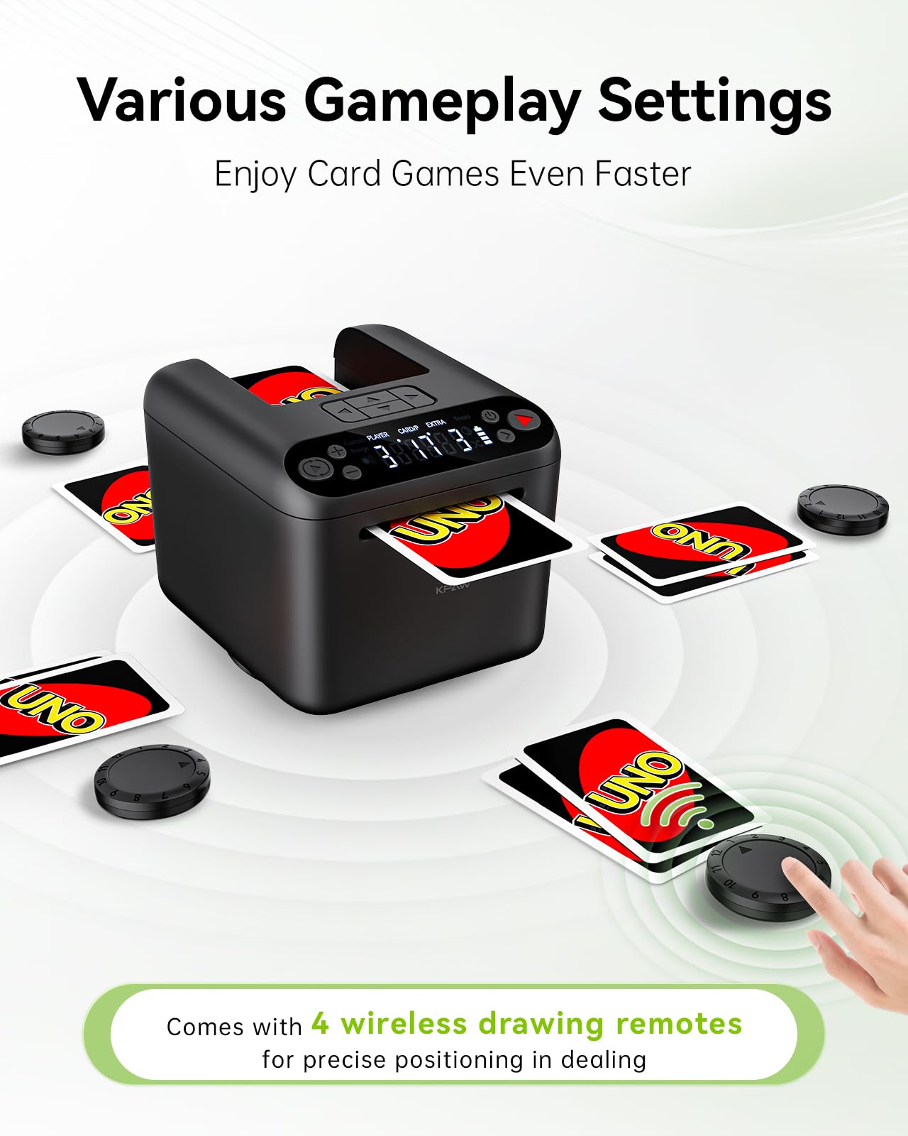 KPAW Automatic Card Dealer Machine Rotating 360 for Playing Cards 2/1/3 Decks USB Rechargeable Card Dealing Machine,Connect 4 Wireless Remotes for Texas Holdem Uno Card Game (Black, 3 Deck)