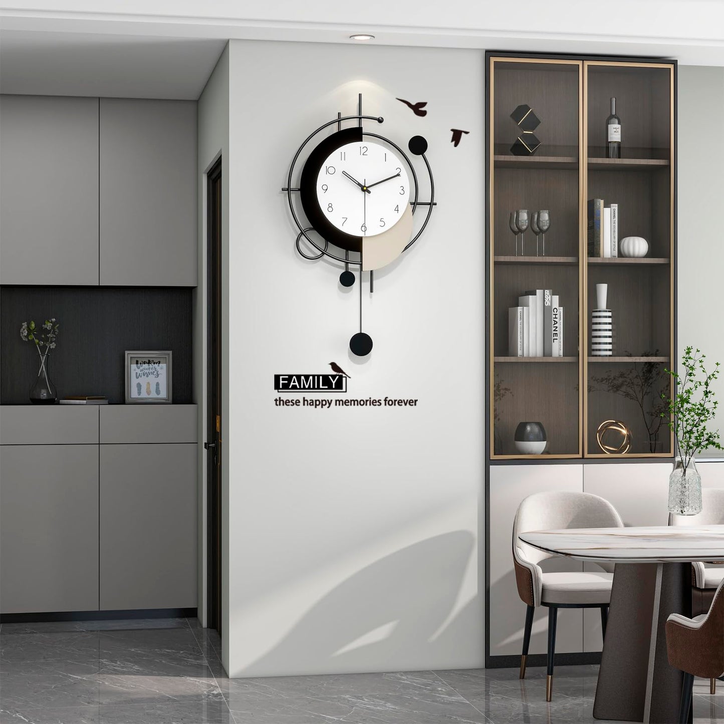 JTWALCLOCK Large Wall Clock for Living Room Decor 26 Inch Modern Decorative Black Wood Wall Clock Battery Operated Non Ticking for Bedroom Office Kitchen Big Pendulum Silent Clock Wall Decor for Home
