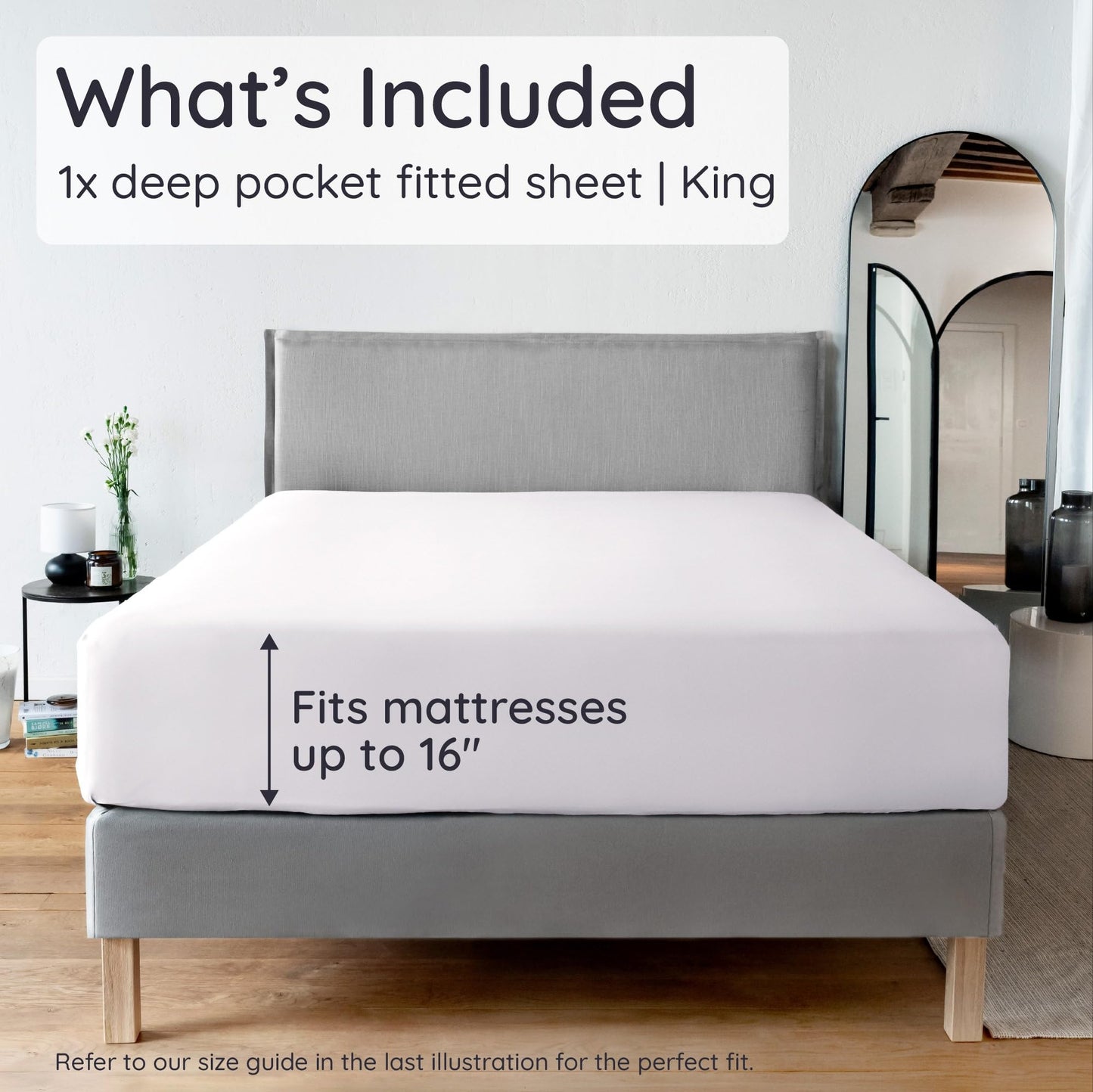 Bambaw King White Fitted Sheet Only, 100% Viscose Derived from Bamboo Sheet, Cooling Fitted Sheet King Size, 16” Deep Pocket Sheet (White)