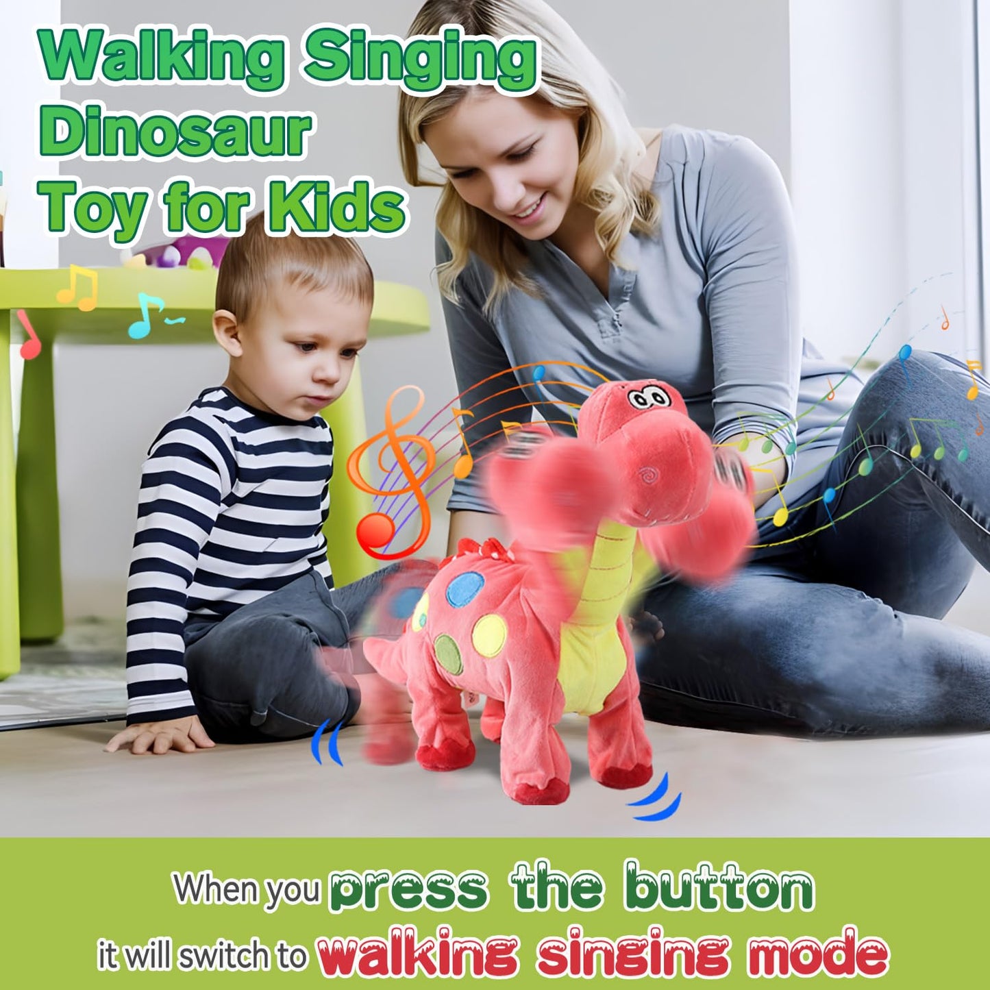 Pink Dinosaur Toys for Girls Walking Nodding, Roaring, Repeating What You Say, Touch & Button Control Eyes Turn Red Realistic Pet, Toy Gift for Kids Christmas Birthday Easter Toddlers