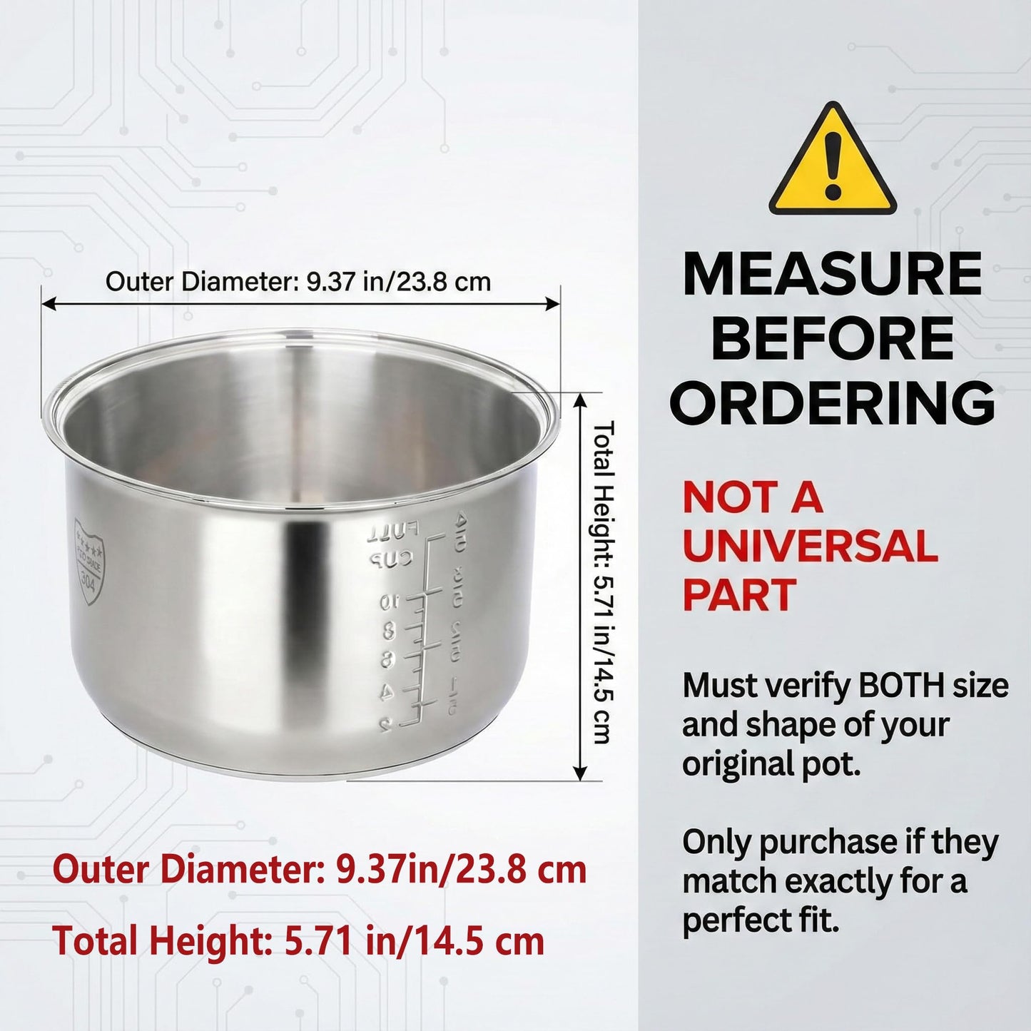 Rice Cooker Replacement Pot, Compatible with Aroma ARC-150SB & ARC-5200SB, Stainless Steel Non-Stick Inner Pot, Durable Design, Even Heating for Perfect Rice