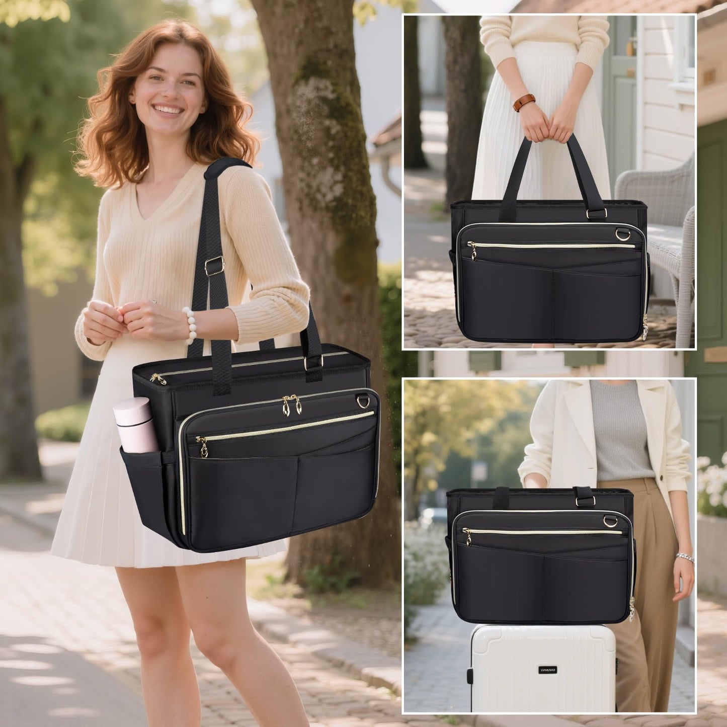 Wigojoy Teacher Bag, Women Work Bags with Foldable Document Pocket, 15.6-inch Laptop Compartment, Adjustable Handle, Support Panel and Insulated Pocket. Fit for Nurse Bag, Work Briefcase or Travel Bag