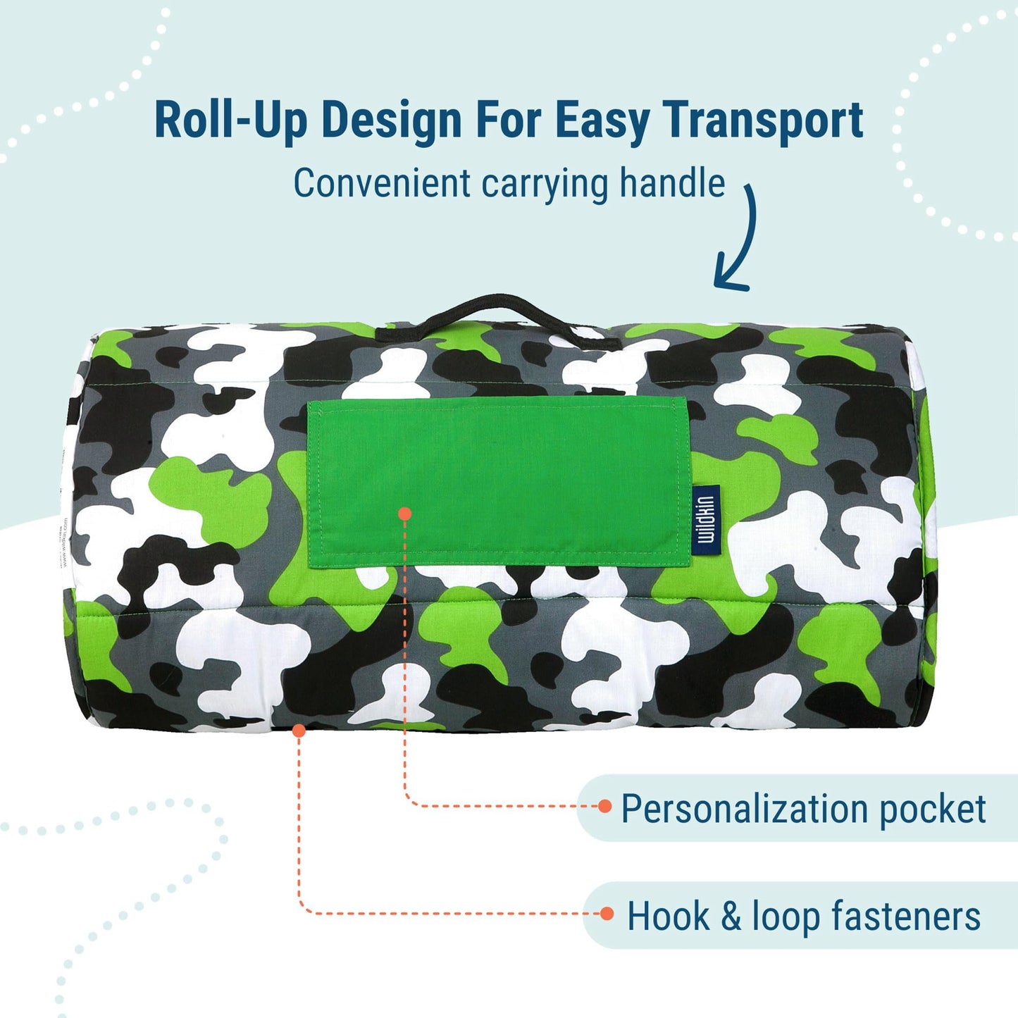 Wildkin Original Nap Mat for Kids – Soft, Cozy & Roll-Up Ready Sleep Mat, Ideal for School & Travel - Camo Green