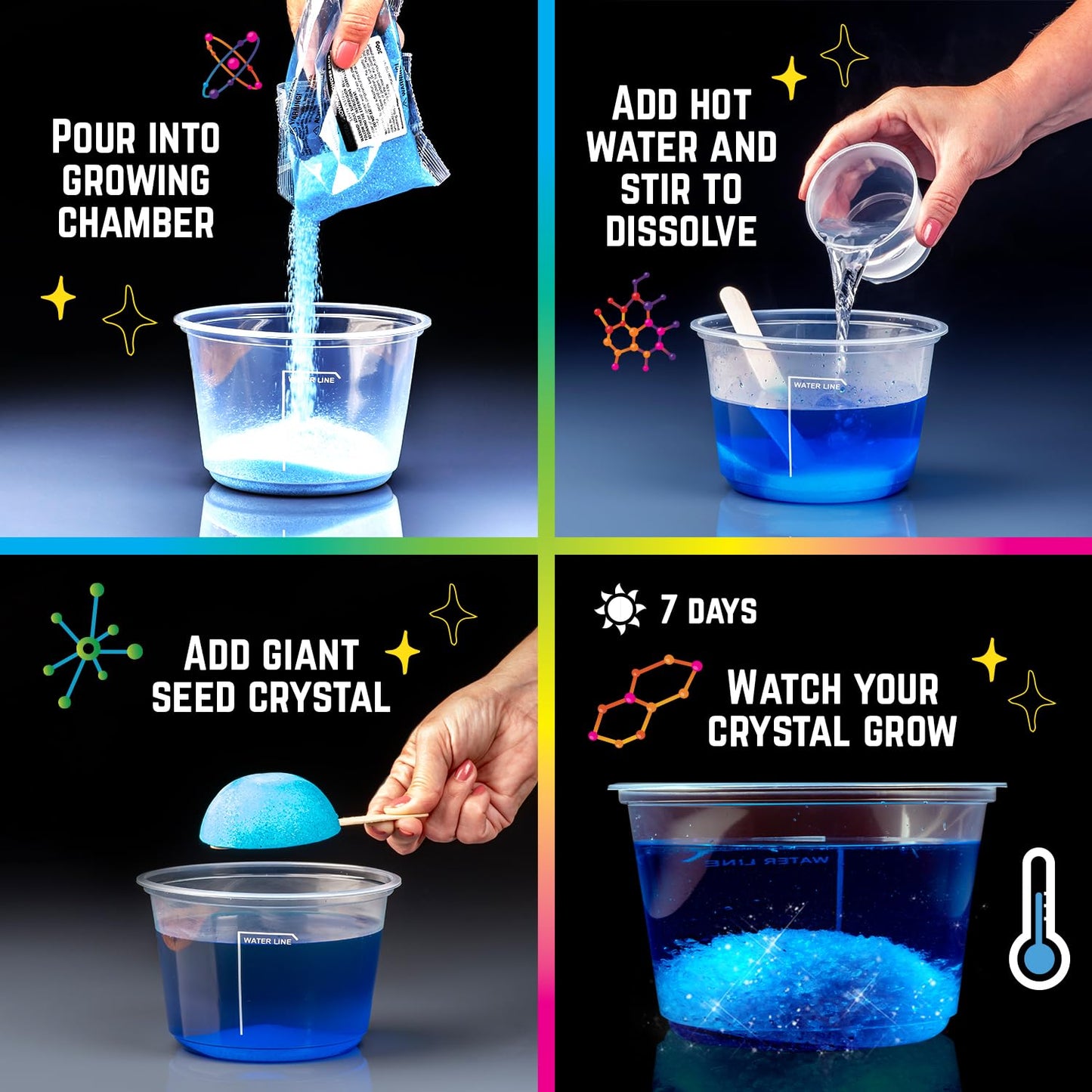 Original Stationery Starry Night Giant Crystal Growing Terrarium Kit for Kids, Fun Crystal Growing Kit with Glow in The Dark Stickers and Glitters, Awesome Gift Idea and Science Kits